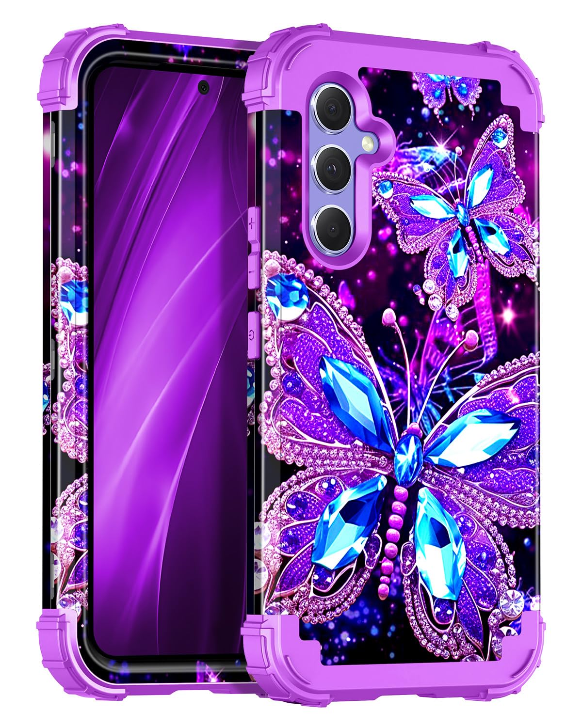 Miqala for Galaxy A54 5G Case,Glow in The Dark Three Layer Heavy Duty Shockproof Full Protection Hard Plastic Bumper+Soft Silico