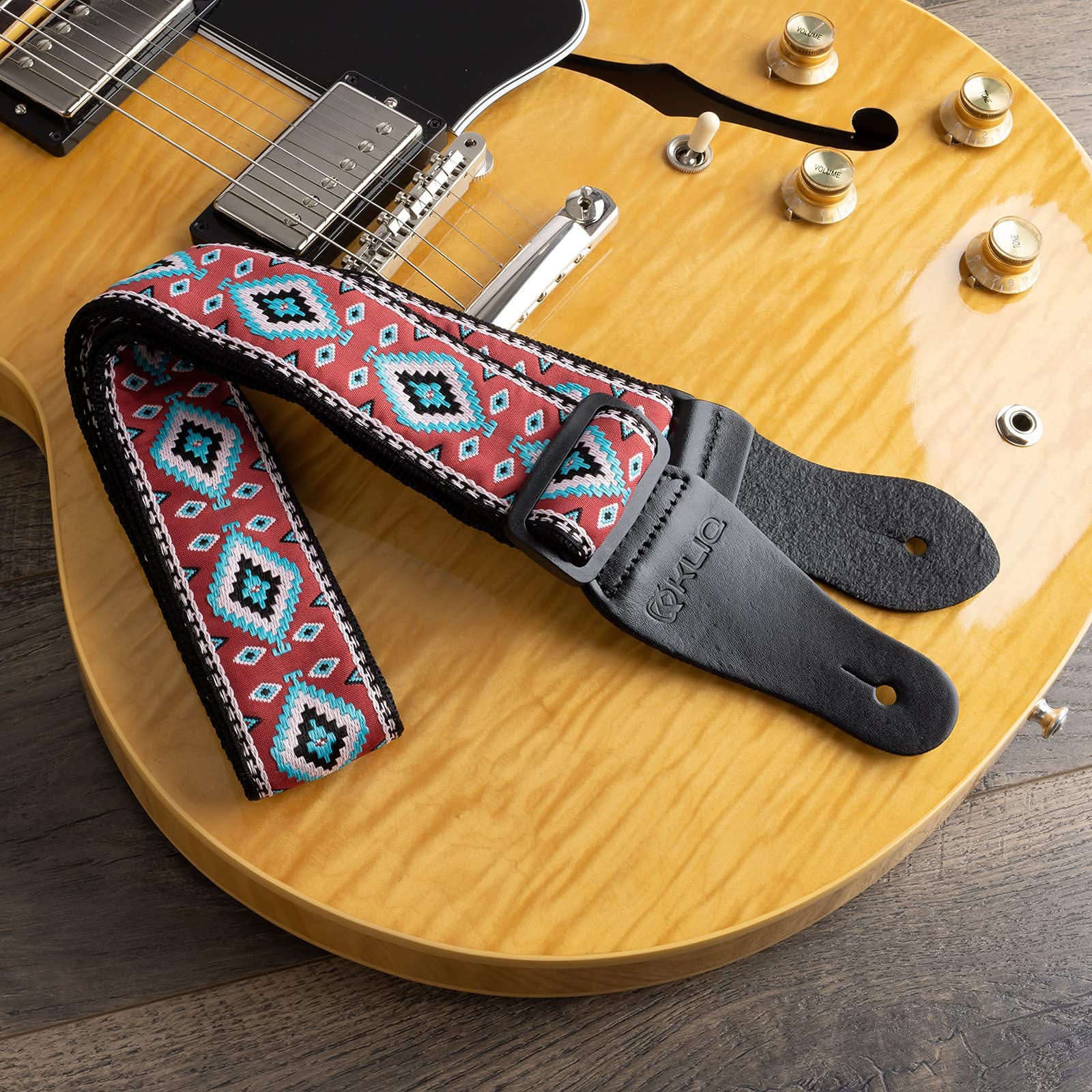 Kliq Vintage Woven Guitar Strap For Acoustic And Electric Guitars + 2 Free Rubber Strap Locks, 2 Free Guitar Picks And 1 Free La