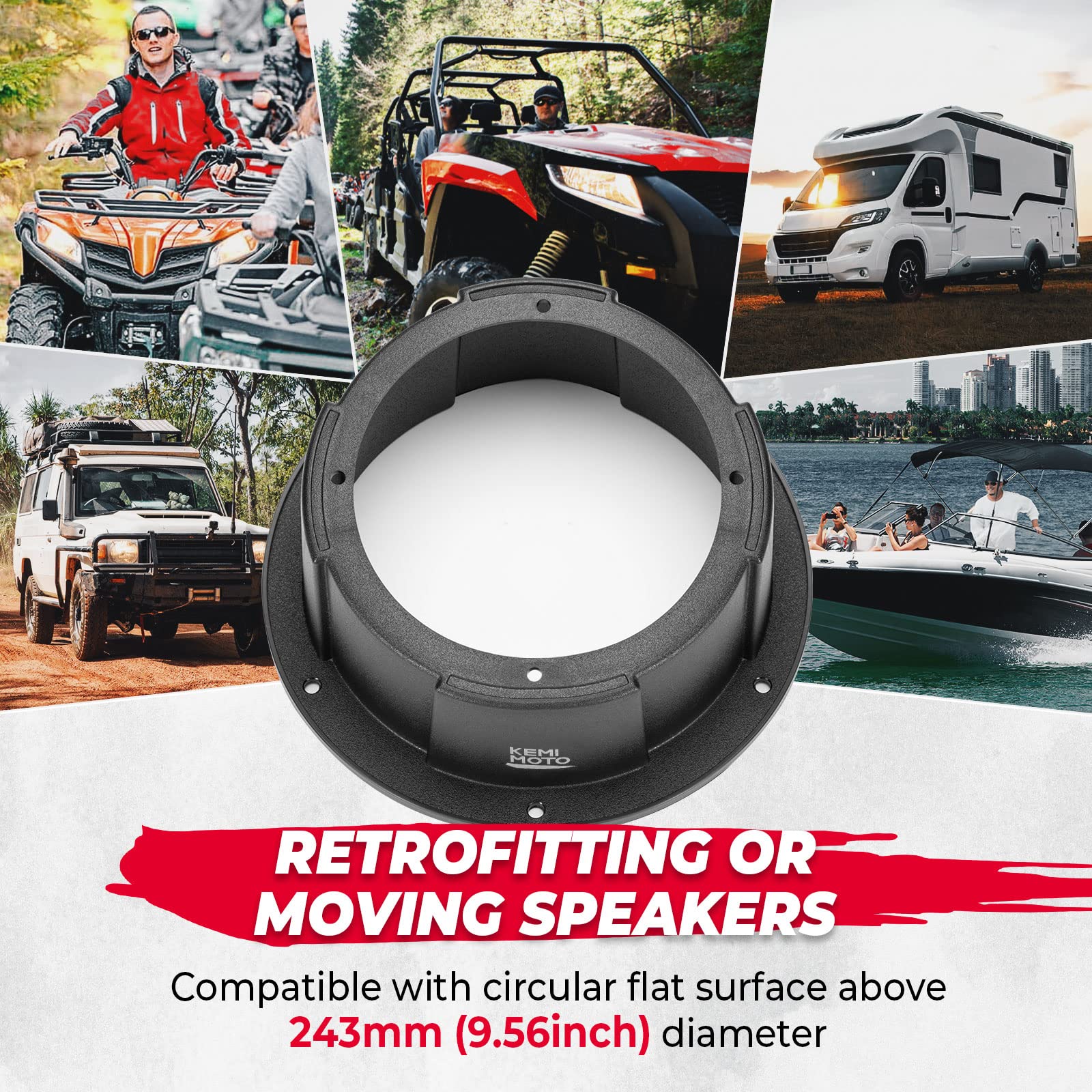 KEMIMOTO 6.5 Angled Speaker Pod - Universal Black Enclosure for UTV, RV, Car, Boat, Trailer - 1PC, 9.56 Surface Mount