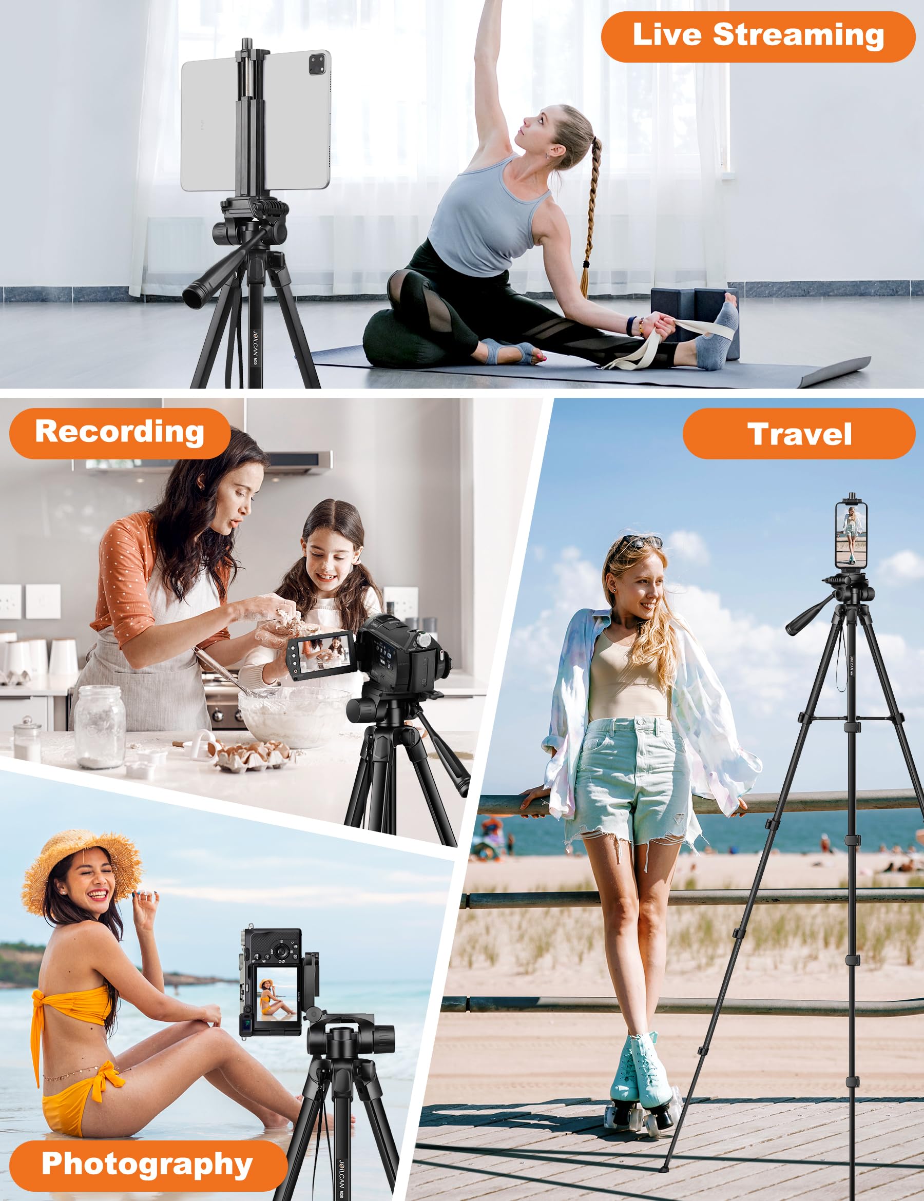 Joilcan Phone Tripod Stand, 68'' Tripod For Ipad Iphone Tablet With Remote Universal Holder Carry Bag, Travel Aluminum Tripod Fo