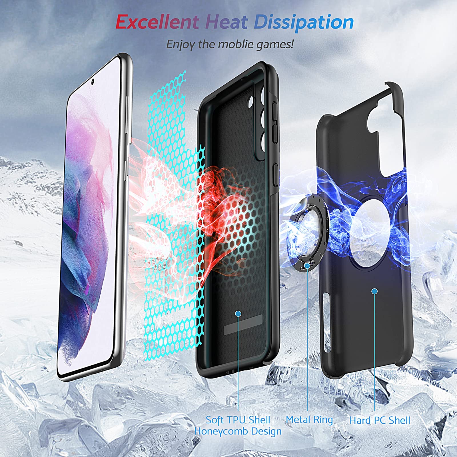 Anqrp Hidden Series Galaxy S21 Case 5G, [Heat Dissipation] [No Fall Off Kickstand] 360 Metal Ring, Military Grade Shockproof Pro