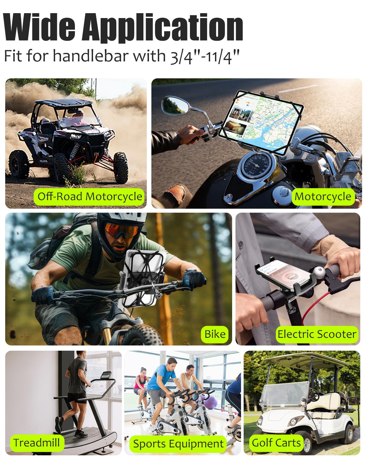 Wukanleng Motorcycle Phone Tablet Mount For 3/4''-11/4'' Handlebar, Dual Protection Bike Tablet Holder Fits 4-11'' Devices, Bicy