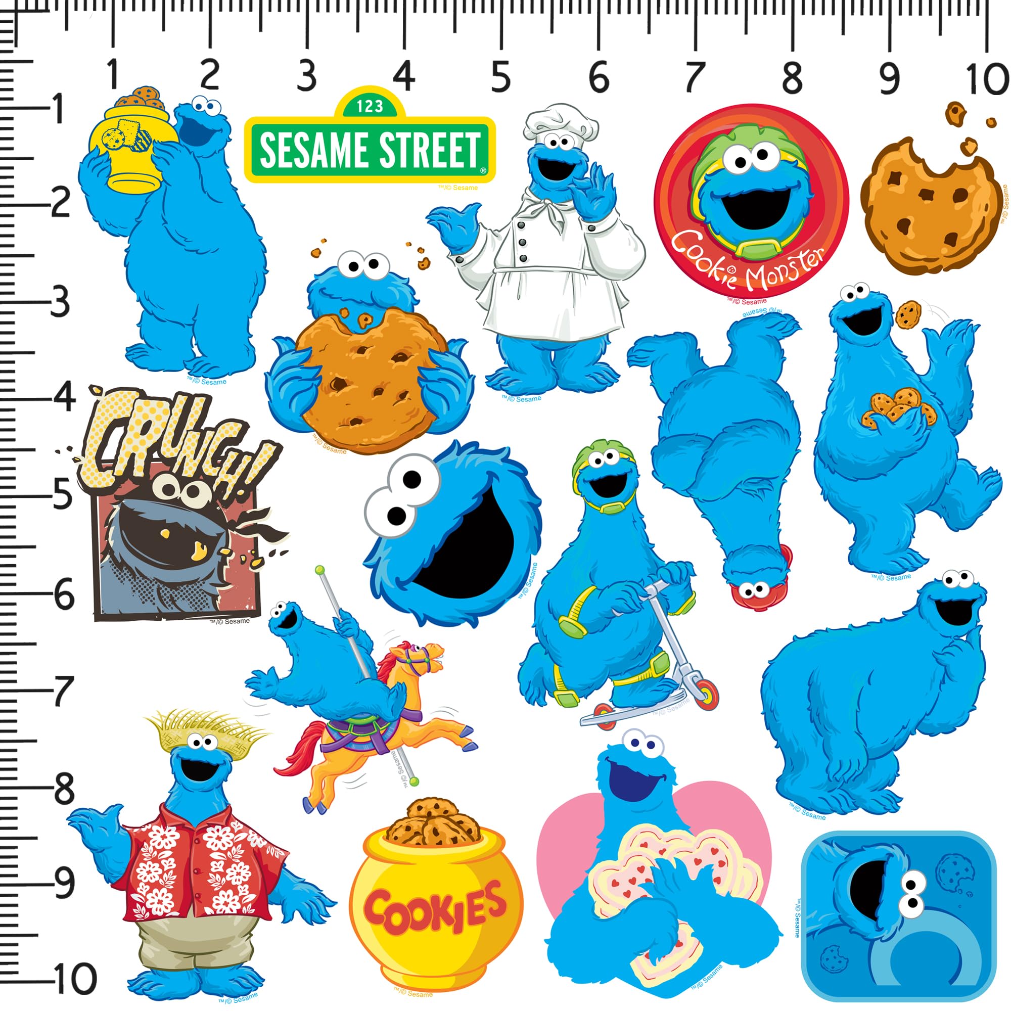 Sesame Street Cookie Monster 50Ct Vinyl Large Deluxe Stickers Variety Pack   Laptop, Water Bottle, Scrapbooking, Tablet, Skatebo