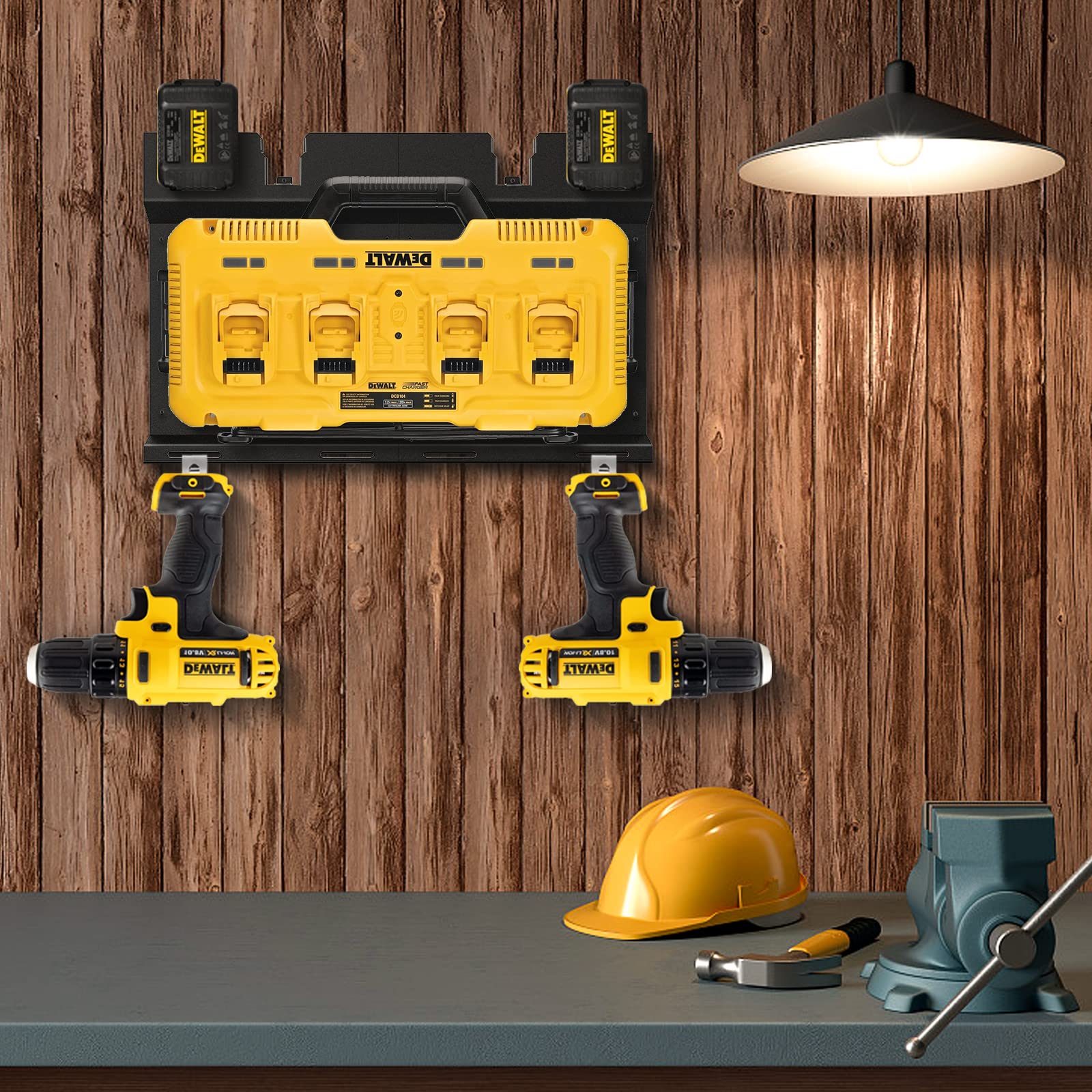 Demao Wall Mount Bracket For Dewalt Dcb104 Charger&Battery, Heavy Duty Drill And Battery Holder For Dewalt Wall Mount Metal Tool