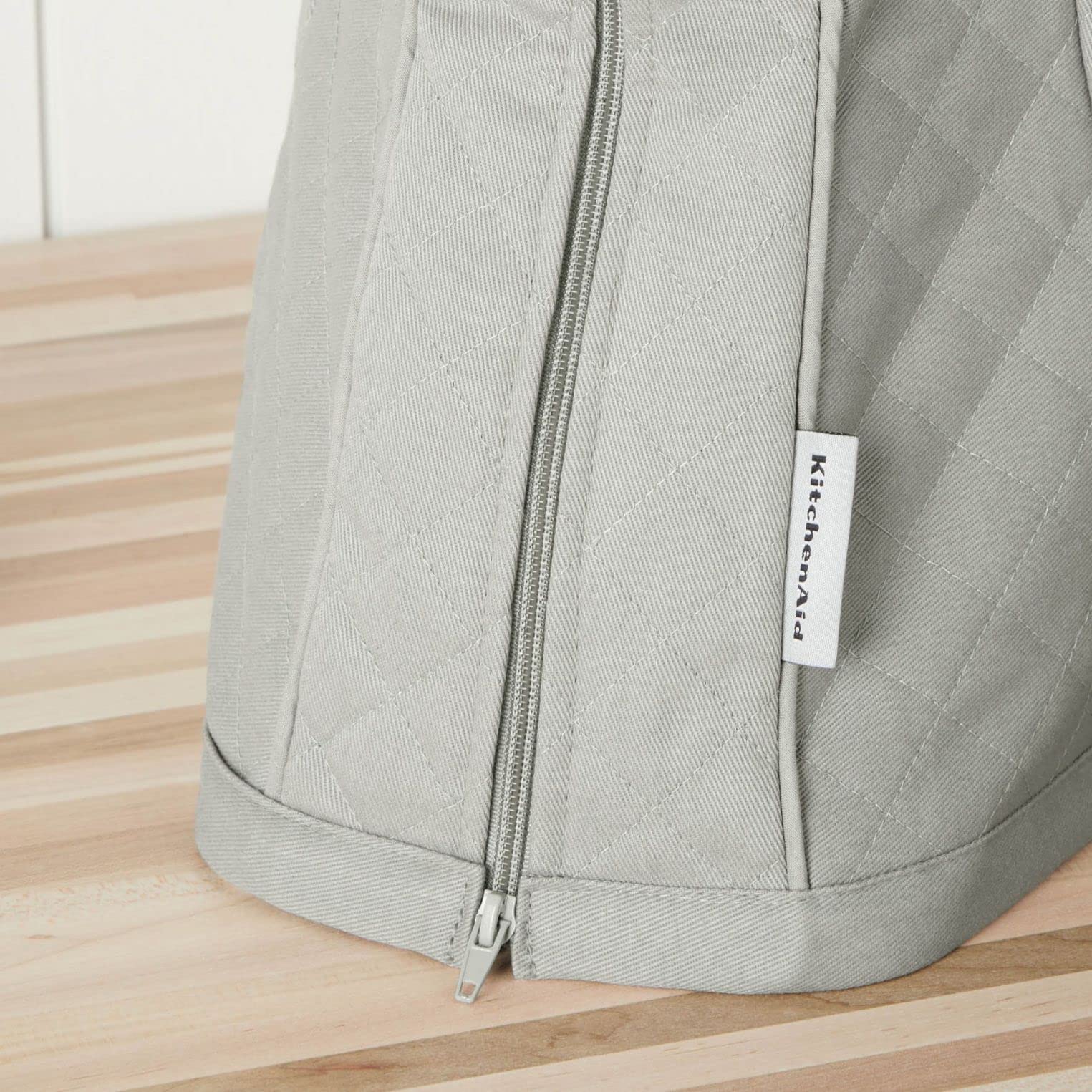 Kitchenaid Fitted Tilt Head Solid Stand Mixer Cover With Storage Pocket, Quilted 100% Cotton, Grey, 14.4''X18''X10''