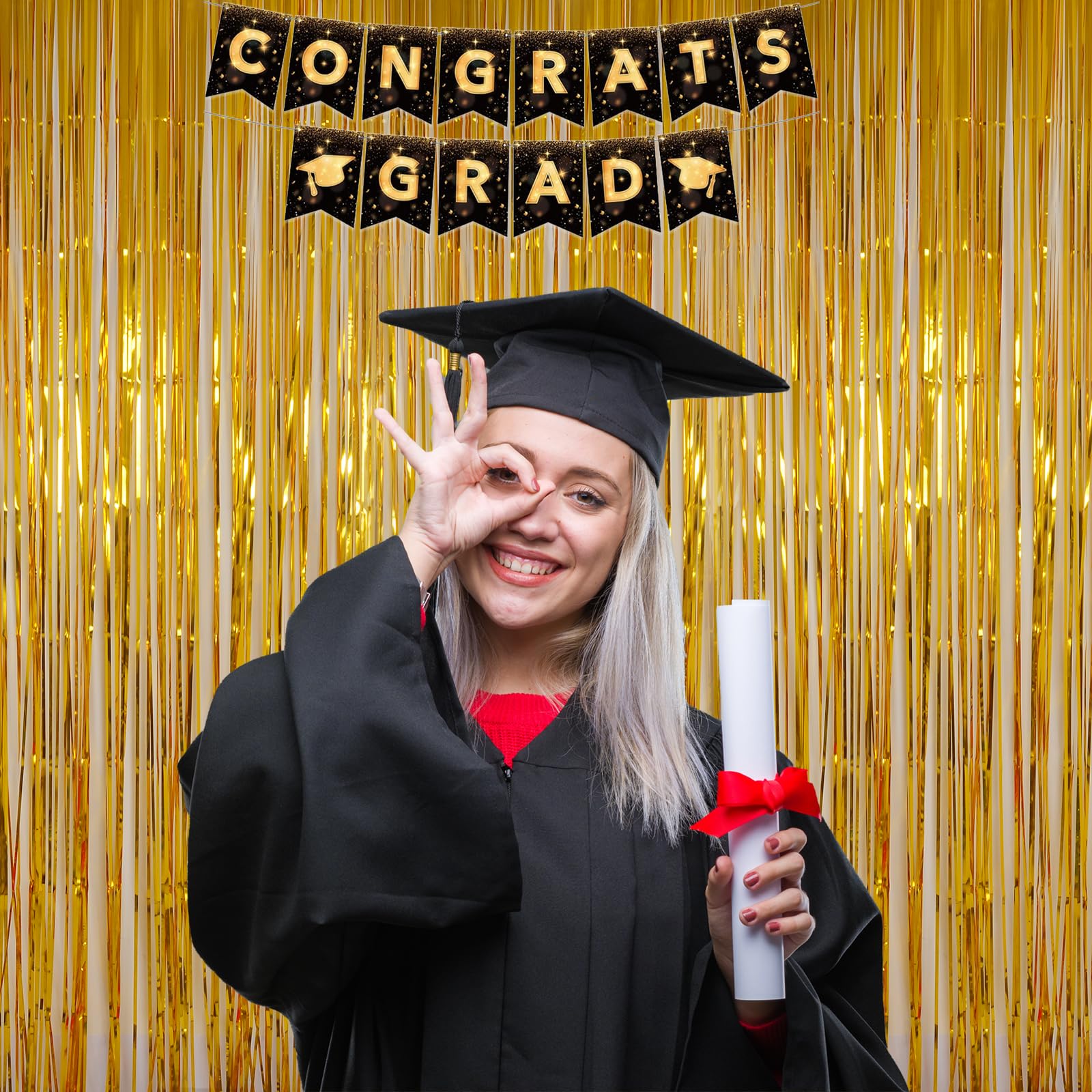 Gold Tinsel Backdrop Party Decorations, Melsan 3.2 X 8 Ft Foil Fringe Curtains Party Backdrop For Birthday Party, Anniversary, G