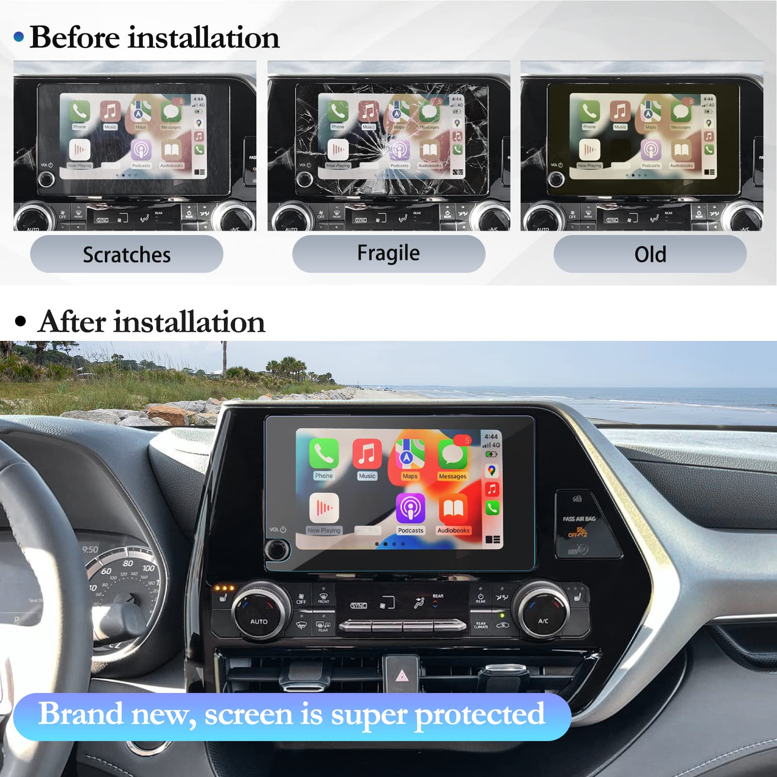Sktu Screen Protector For 2023 2025 Toyota Highlander/Highlander Hybrid 8In Navigation 2023 2024 2025 Highlander Accessories Tempered Glass Hd Clear