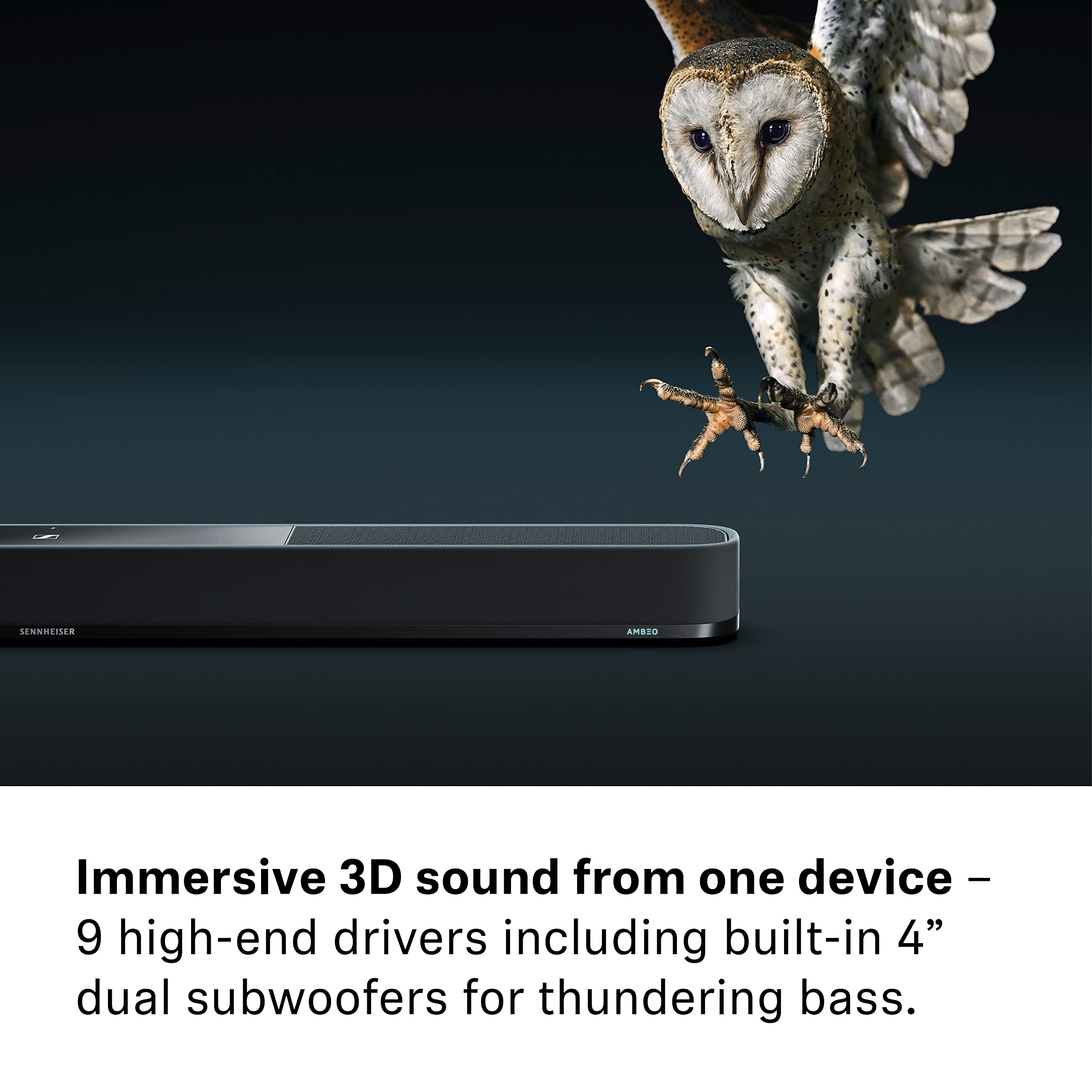 Sennheiser Ambeo Soundbar Plus For Tv And Music With Immersive 3D Surround Sound, Virtual 7.1.4 Speaker Setup, Built In Dual Sub