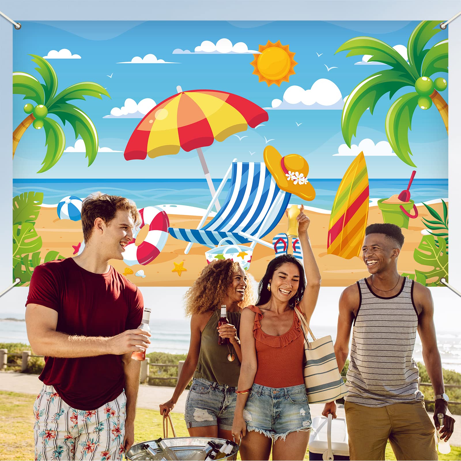 Summer Beach Backdrop For Hawaiian Party Decorations Pool Surfboard Banner For Hawaiian Themed Birthday Baby Shower Party Suppli