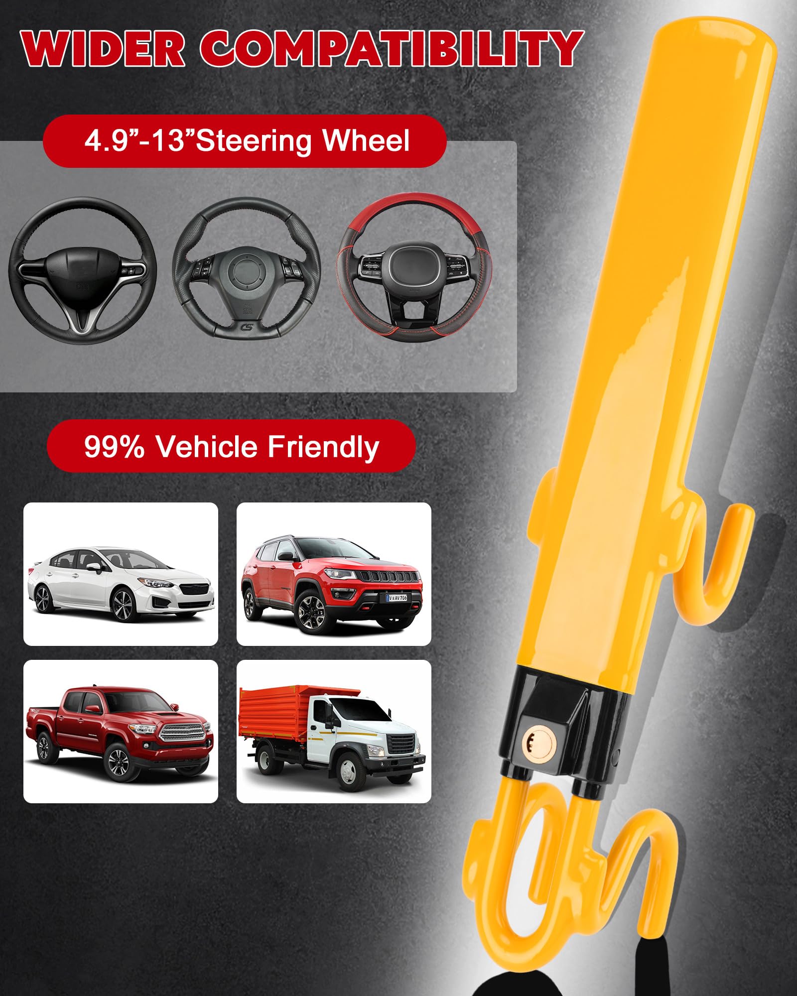 Tevlaphee Steering Wheel Lock - Heavy Duty Antitheft Device And Car Security Lock With Adjustable Locking And 3 Keys - Great Veh