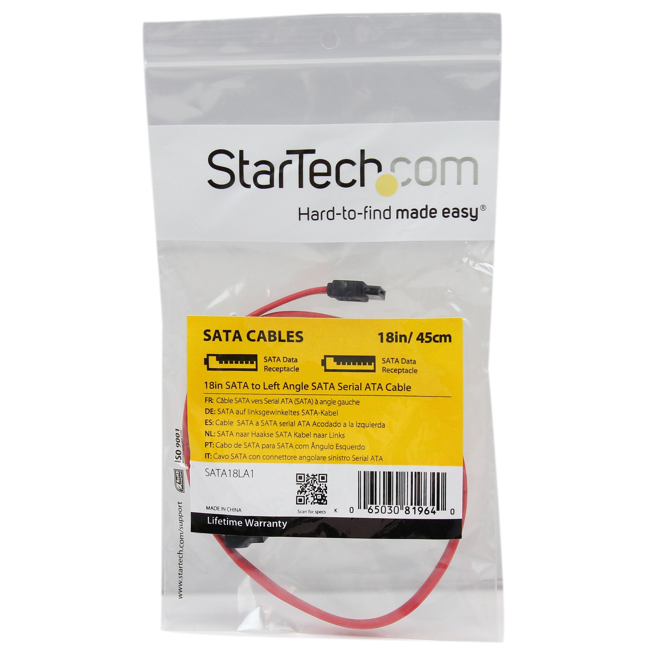 Startech.Com 18In Sata To Left Angle Sata Serial Ata Cable   F/F (Sata18La1)