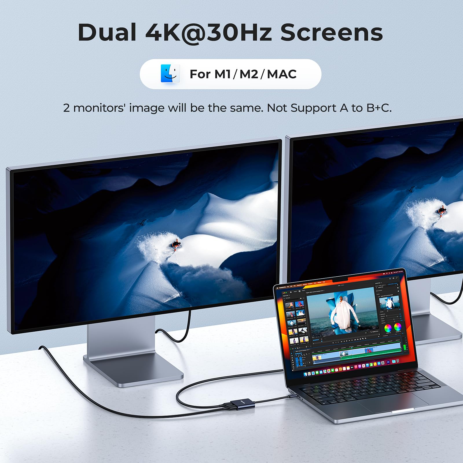 Raycue Usb C To Dual Hdmi Adapter 4K@60Hz, Type C (Thunderbolt 3) To Hdmi Converter Dual Monitor Adapter, Usb C Adapter 2 Hdmi U