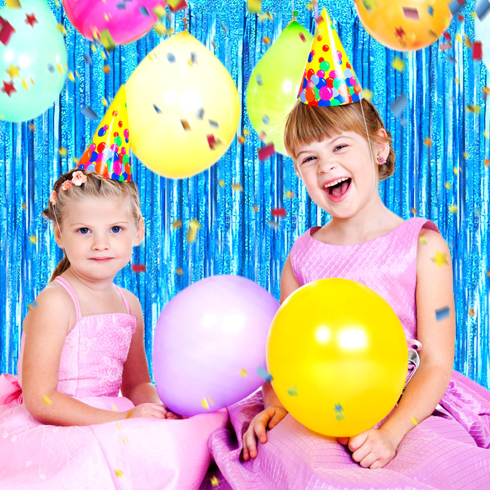 3 Pack Lake Blue Foil Fringe Curtain Backdrop, 3.28Ft X 8.2Ft Metallic Tinsel Foil Fringe Streamer Curtains For Photo Booth, Val