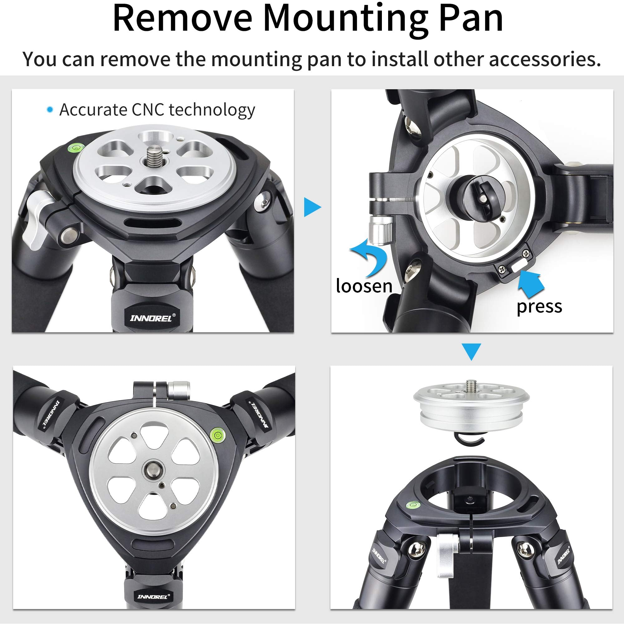 Carbon Fiber Tripod Innorel Rt90C Bowl Tripods Professional Heavy Duty Camera Stand With 75Mm Bowl Adapter For Dslr Cameras Compatible With Ball Head & Fluid Head, 63 Inch, 40Mm Tube 40Kg Load Black