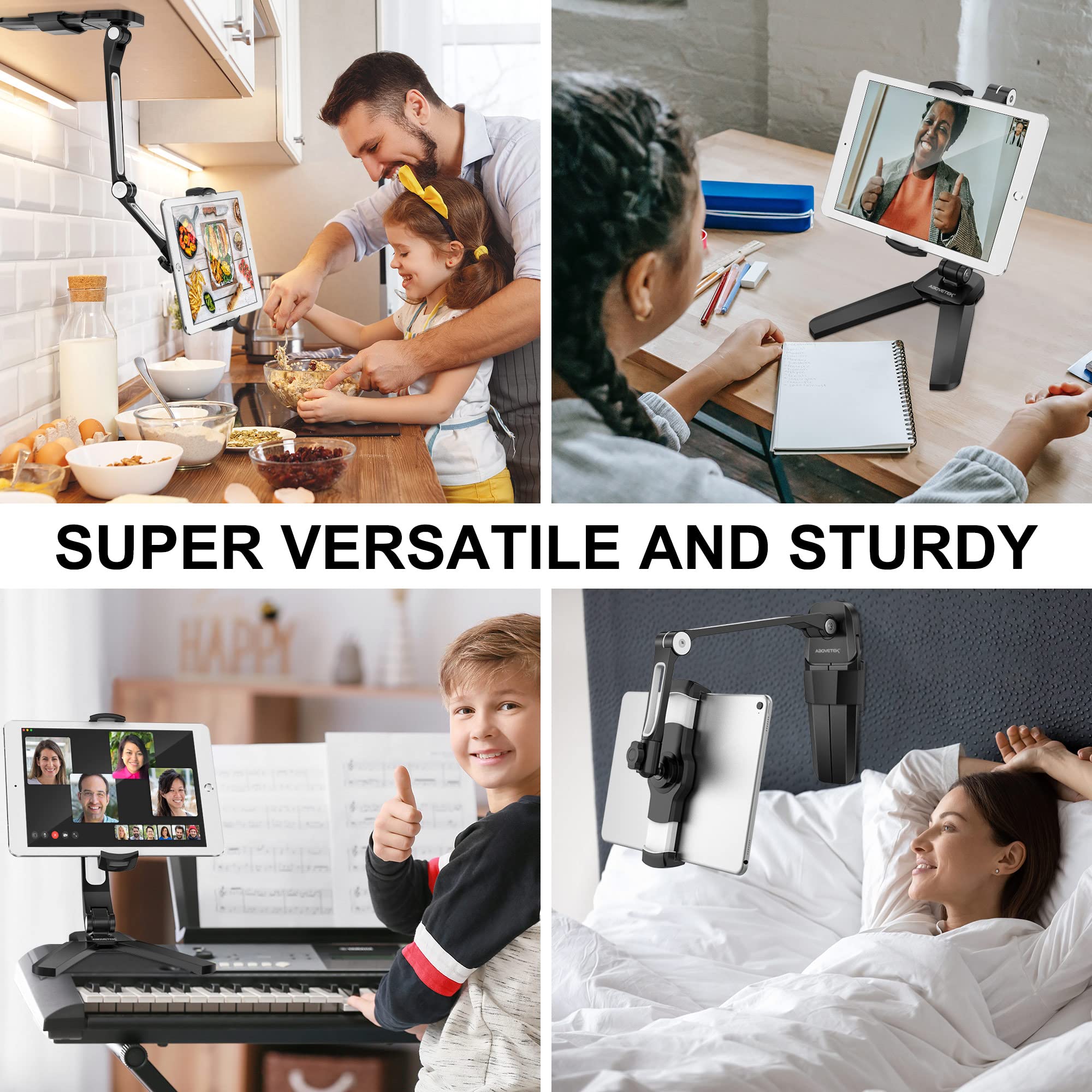 AboveTEK iPad Wall Mount, 3 in 1 Highflex 360� Under Cabinet iPad Mount for Kitchen, Tablet Celling Under Counter Holder, Kitchen iPad Stands Fits 4.7' to 13.5' iPad, Mini, Air, Surface Pro   Black