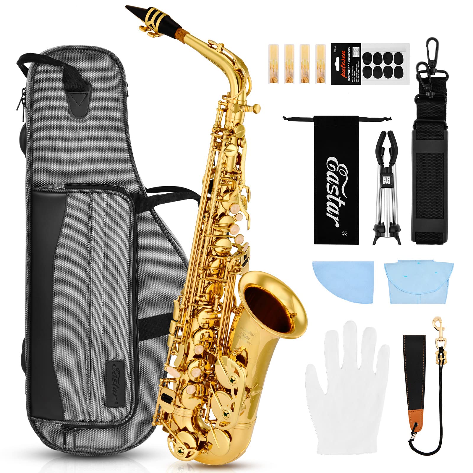 Eastar Eax 21, Alto Saxophone, E Flat Saxophone For Beginner Students Brass Sax Full Kit, Travel Bag, Foldable Stand, Cleanning