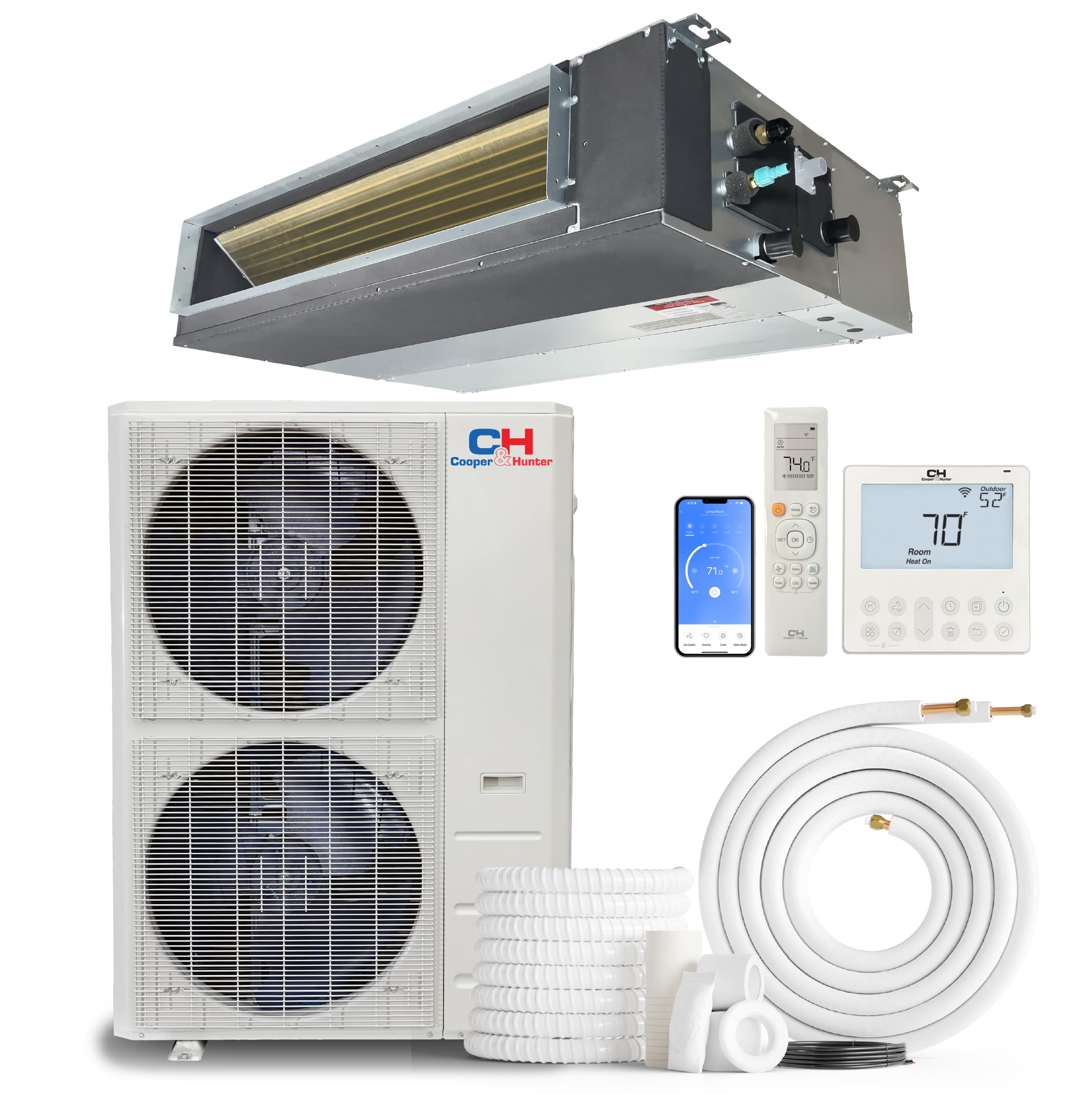 Cooper & Hunter 48,000 BTU 230V Concealed Slim Ducted Mini Split Air Conditioner & Heat Pump - 17.1 SEER2 Inverter System - Incl