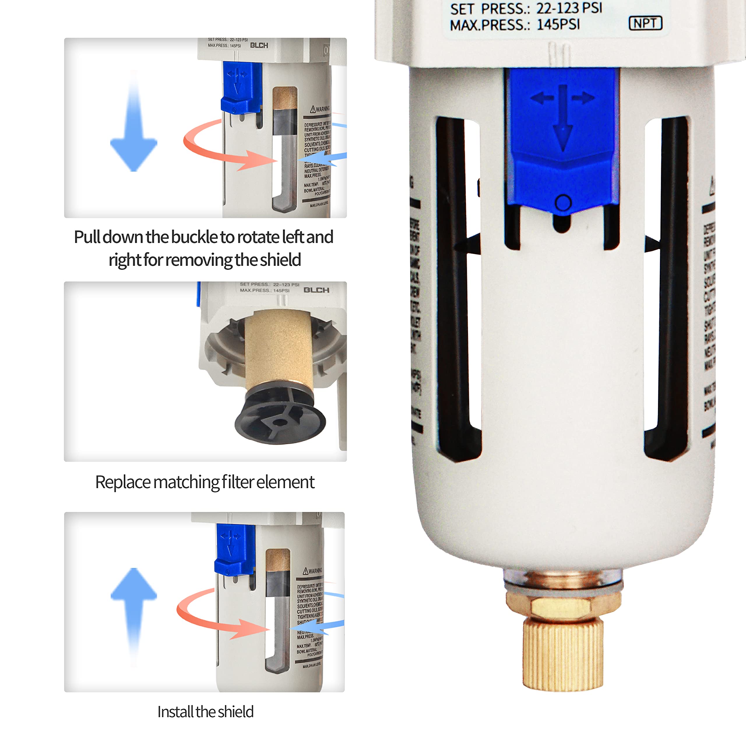 Blch 3/8 Npt Air Compressor Filter - Air Dryer For Compressor,Compressed Air Dryer Air Drying System Af3000-03 Manual Drain Poly