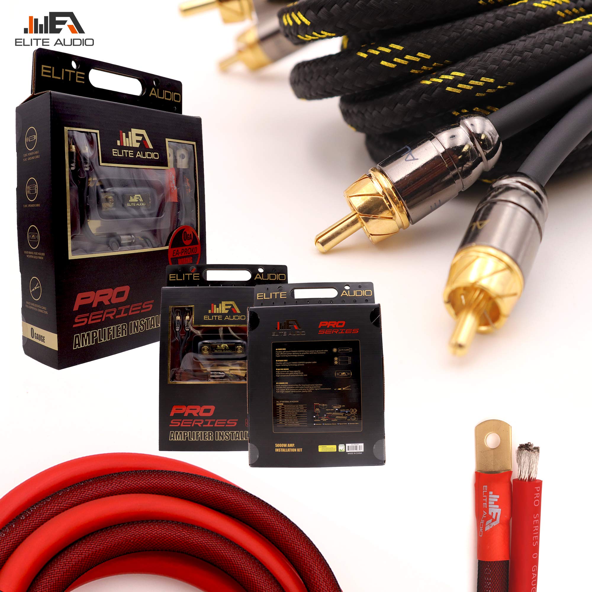 Elite Audio Ea Prok0 Pro Amplifier Wiring Kit   5000W Max Power, Oxygen Free Copper Cables, Brass Anl Fuse Holder, 0 Gauge