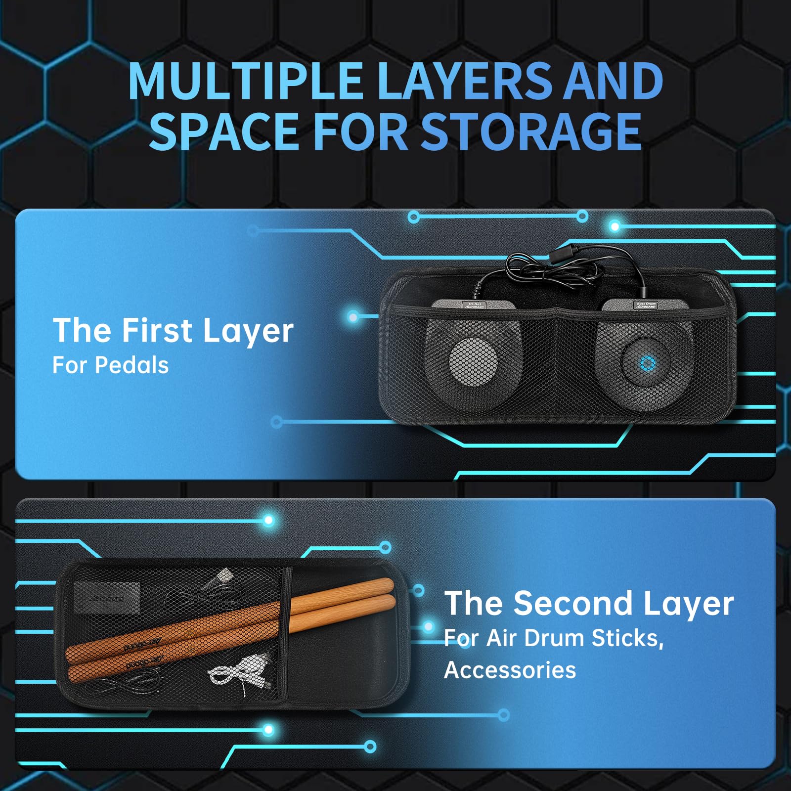 Aeroband Electric Air Drumsticks Storage Bag Case For Pocketdrum 2 Plus, Electronic Drum Sticks Sets, Drum Kit