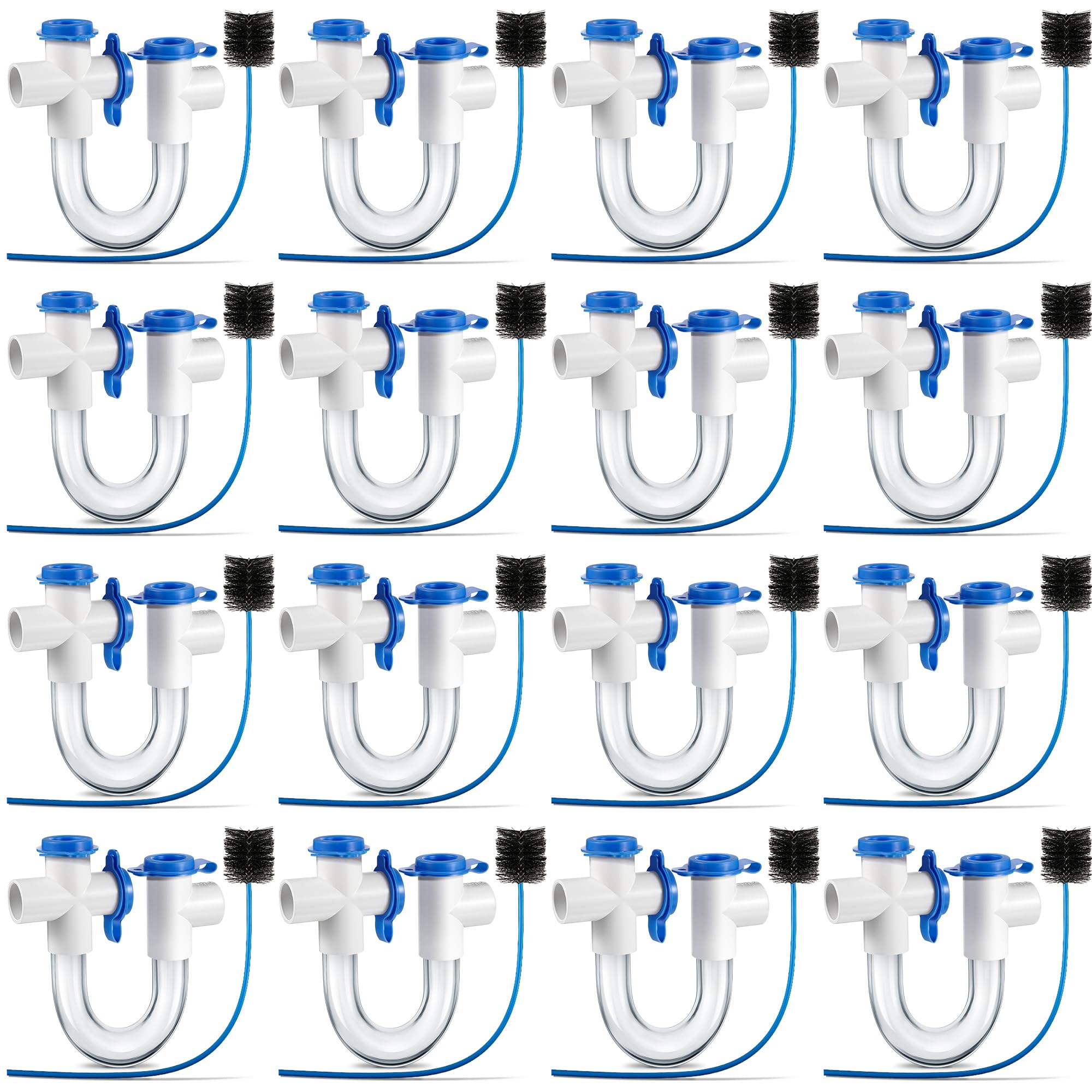 Gulfmew 16 Pack 3/4 Inch Standard Condensate Trap with Cleaning Brush, PVC U Trap for HVAC Systems, Air Conditioner, Effectively