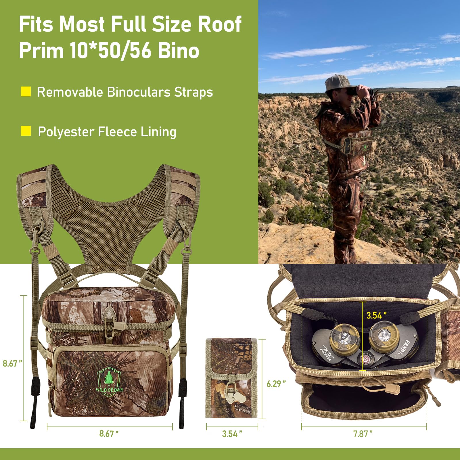 Wild Cedar Binocular Harness Chest Pack With Rangefinder Pouch, Bino Harness With Rain Cover For Hunting