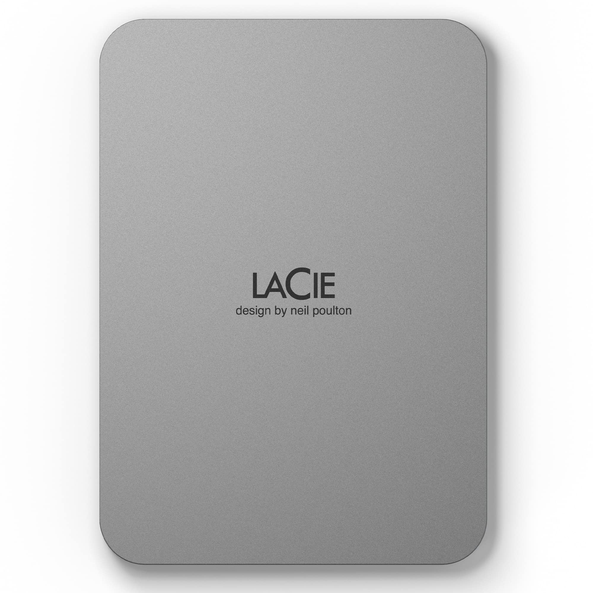 LaCie Mobile Drive, 2TB, External Hard Drive Portable - Moon Silver, USB-C 3.2, for PC and Mac, Post-Consumer Recycled, with Ado