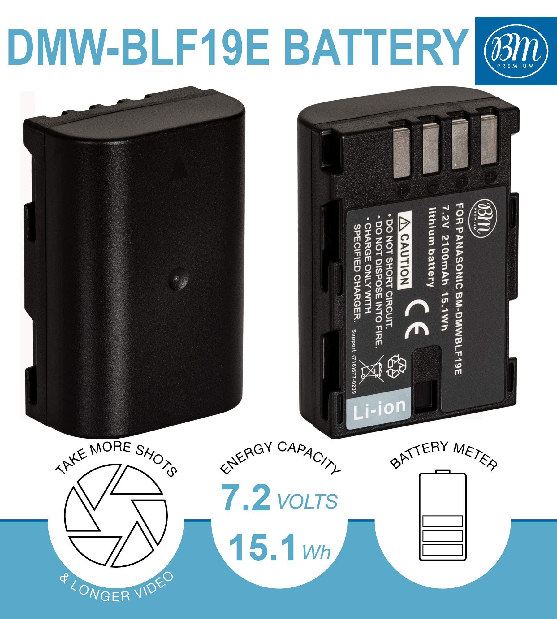 BM Premium 2 Pack of DMW BLF19, DMW BLF19e, DMW BLF19PP Batteries and Dual Battery Charger for Panasonic Lumix DC G9, DC GH5, DMC GH3, DMC GH3K, DMC GH4, DMC GH4K Digital Camera