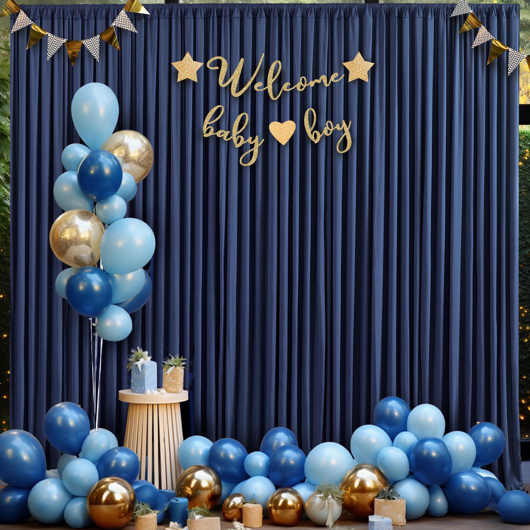10Ft X 10Ft Navy Blue Backdrop Curtains Panels For Party Wrinkle Free Fabric Backdrop Drapes Decorations Cloth For Wedding Baby