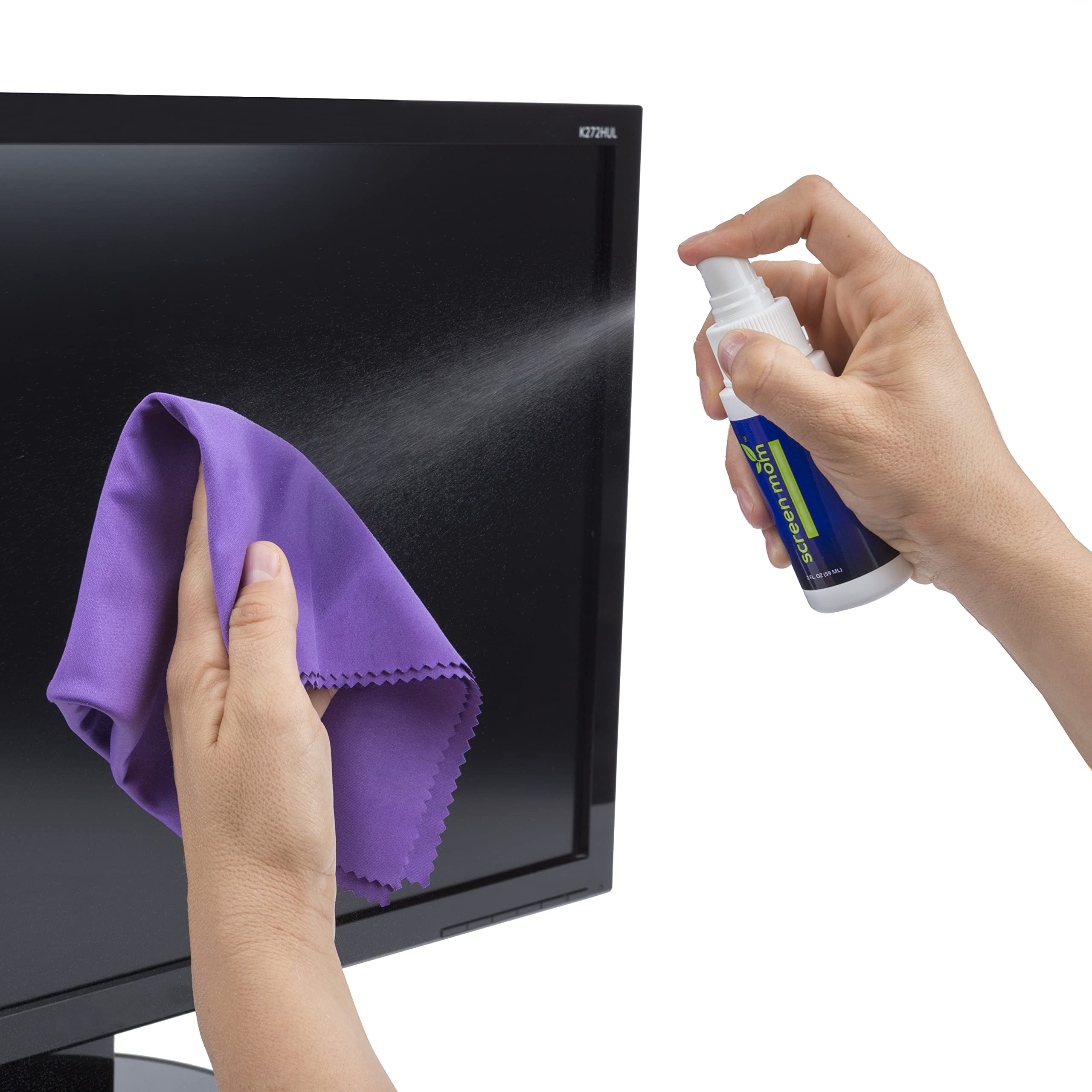 Screen Mom Screen Cleaner Kit For Laptop, Phone Cleaner, Ipad, Eyeglass, Led, Lcd, Tv   Includes 2Oz Spray And 2 Purple Cleaning