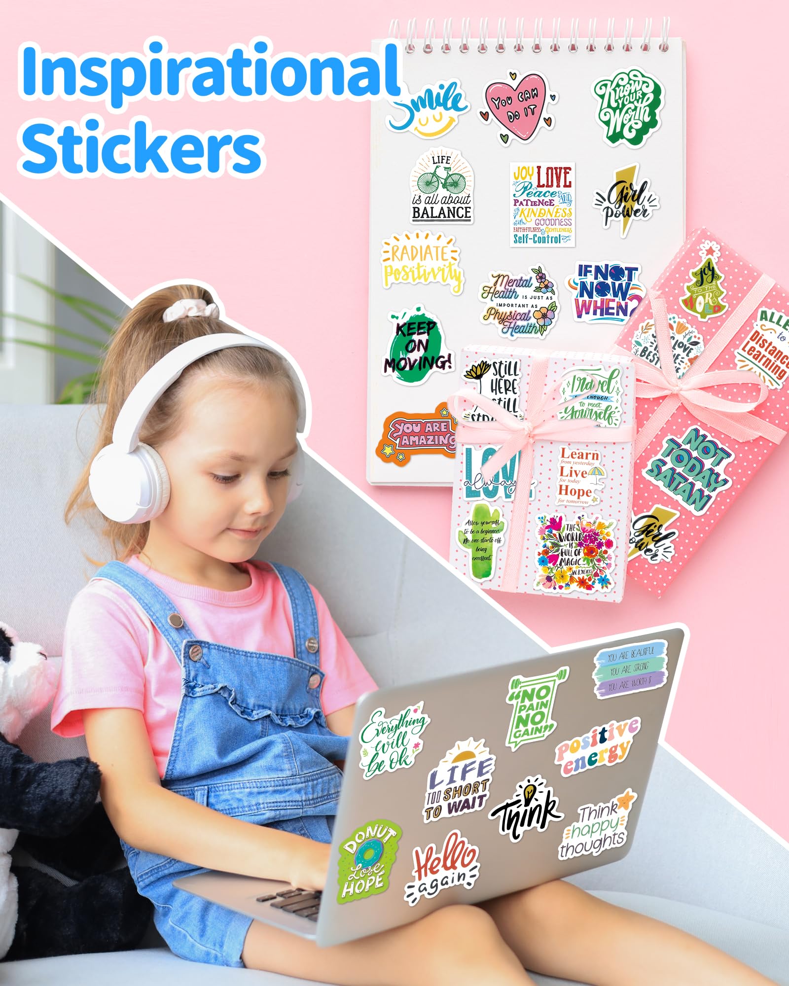 300 Pcs Inspirational Stickers For Adults, Scrapbook Vision Board Supplies Motivational Stickers For Water Bottles Laptop, Posit