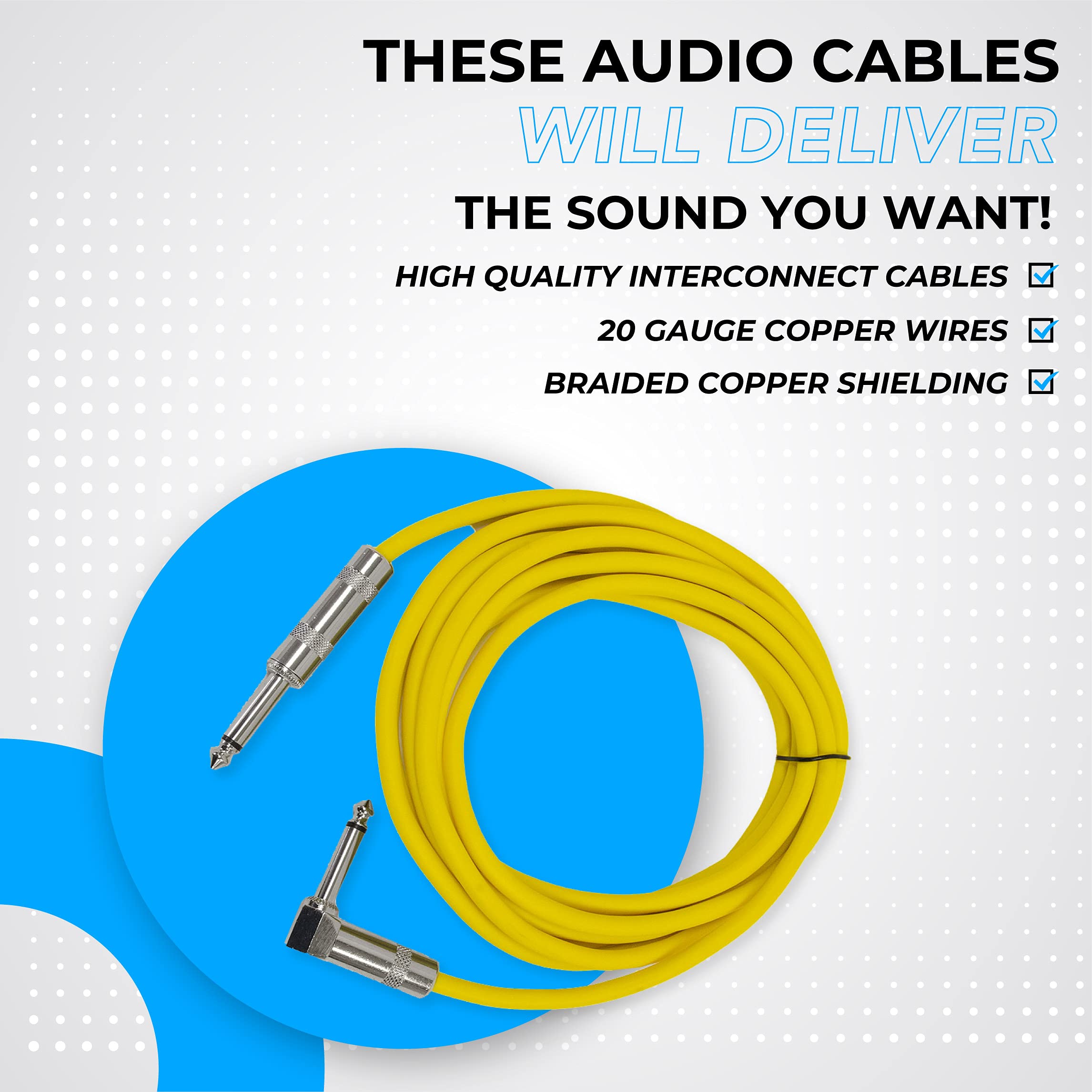 Seismic Audio Speakers Guitar Cables, Right Angle To Straight Guitar Cables, Multicolor, 10 Feet, 6 Pack