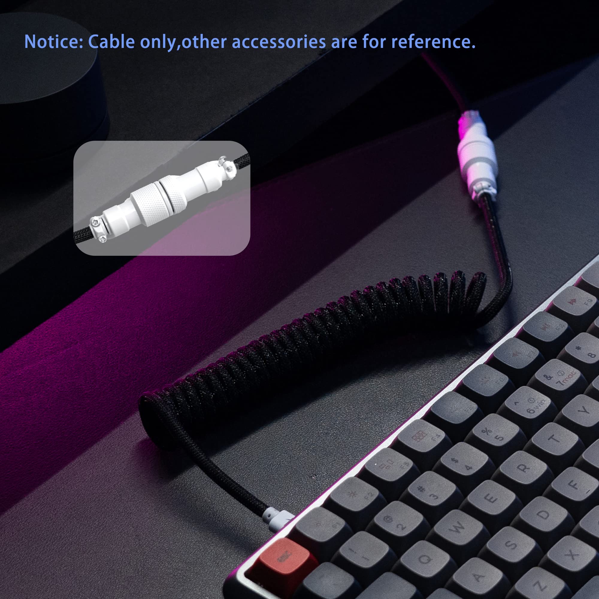 Formulamod Coiled Usb C Keyboard Cable For Mechanical Keyboard, Coiled Usb Aviator Cable For Keyboard, Pro Double Sleeved Cable