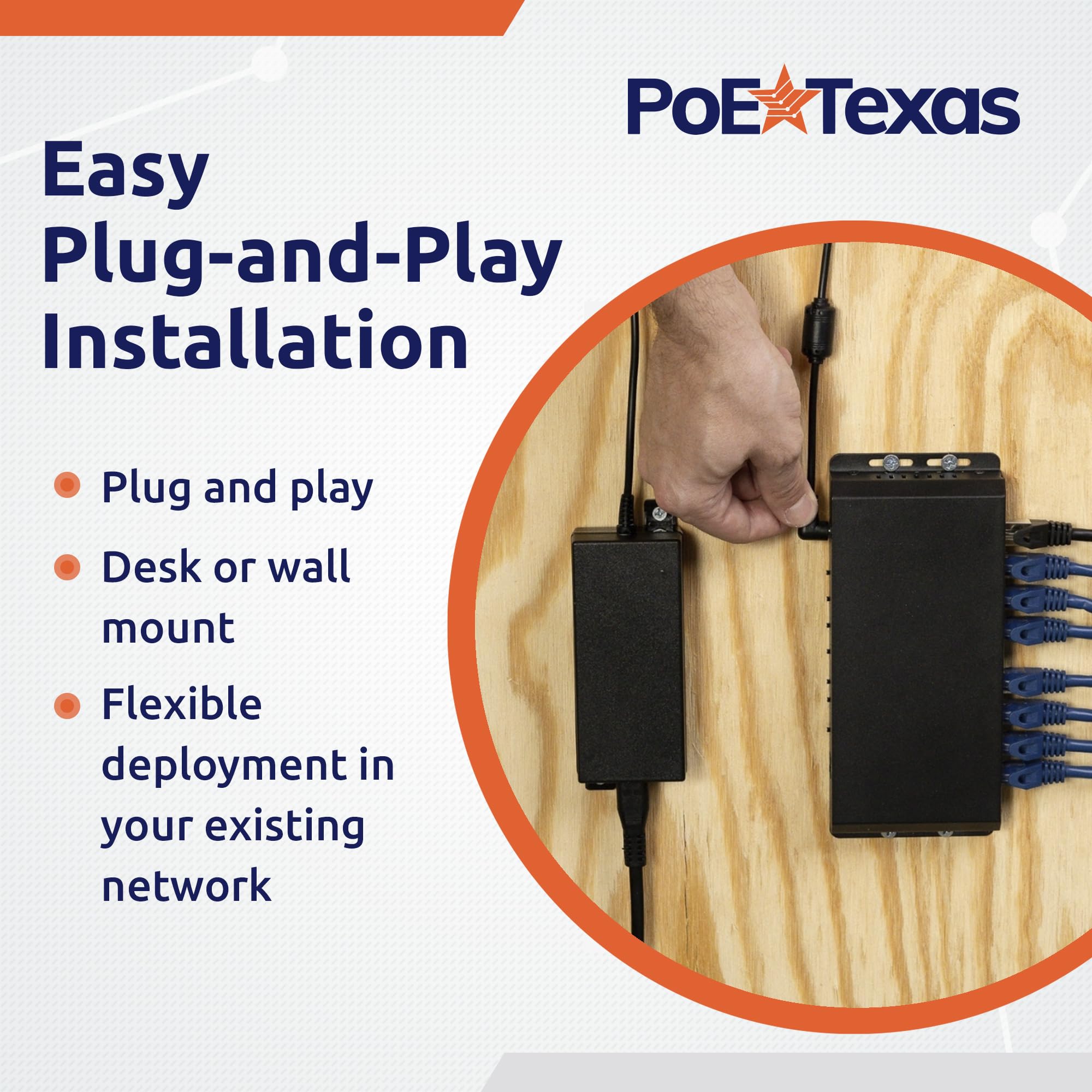 Poe Texas 8 Port Passive Poe Switch   24V Passive Unmanaged Network Gigabit Poe Switch W/ 1 Uplink Port, Power 7 Devices, Includ