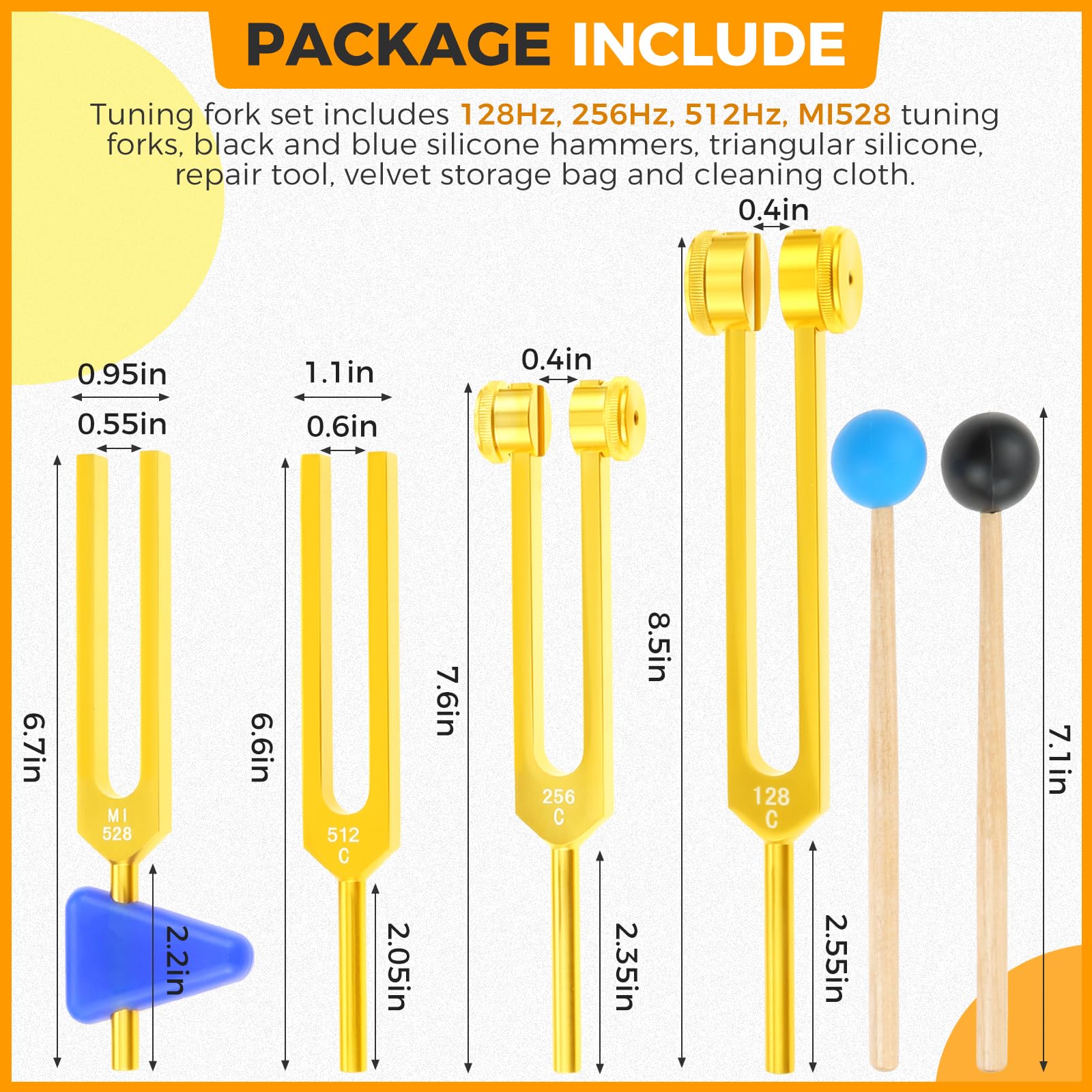 Etermeta 4 Pack Tuning Fork Set (128Hz, 256Hz, 512Hz, Mi528), Tuning Fork Chakra With Hammer, Triangular Silica Gel, Storage Bag