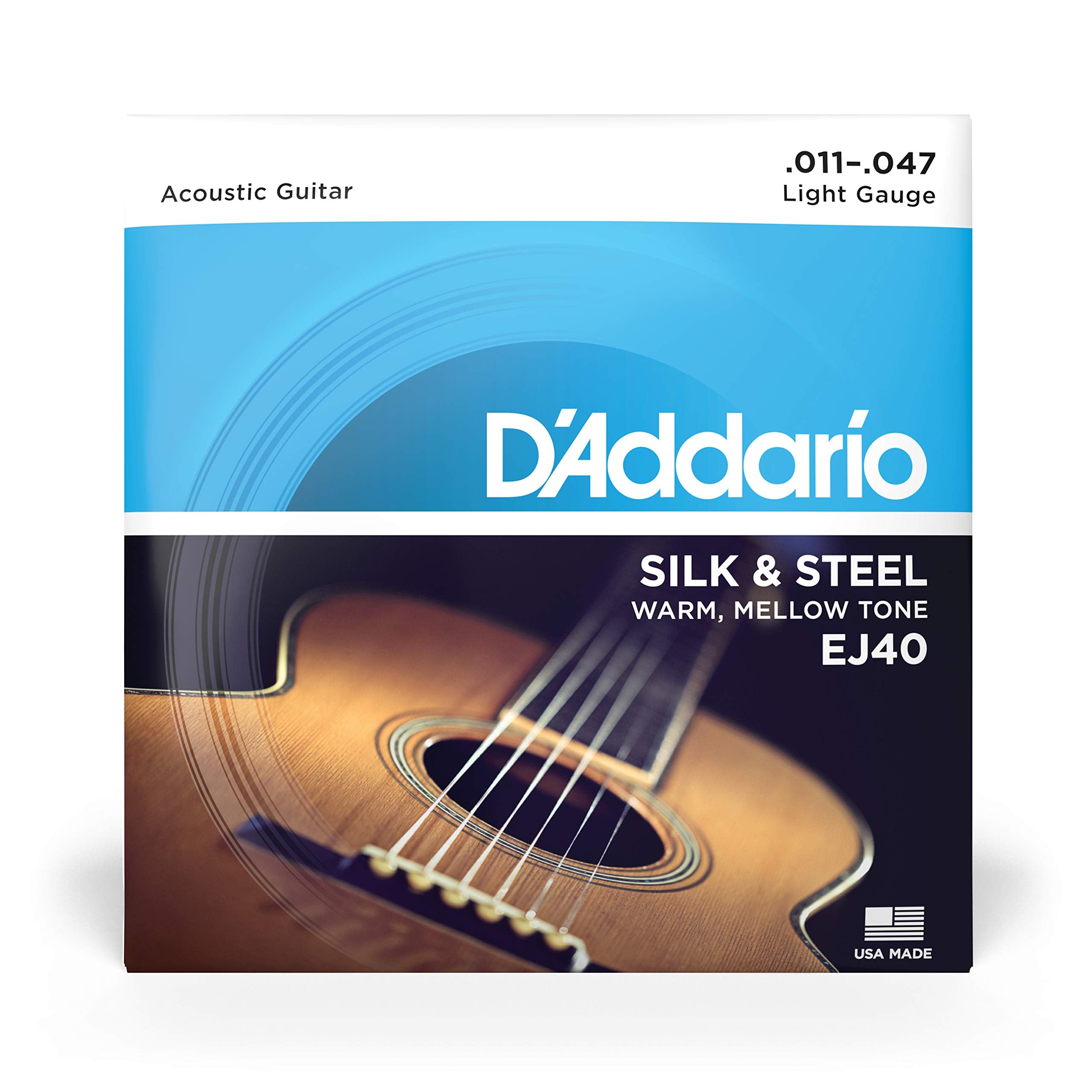 Daddario Silk & Steel Acoustic Guitar Strings - Ej40-6 String - Warm, Mellow Tone - Light, 11-47