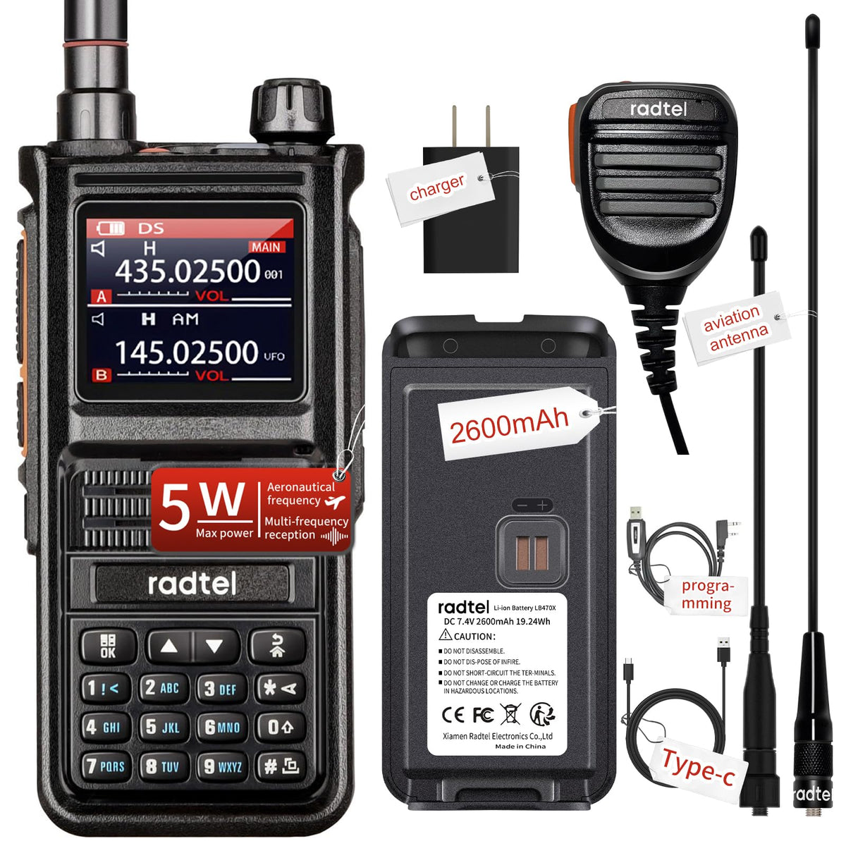 Radtel Rt 470X Multi Bands Ham Radio With Noaa Weather Receiver Handheld Long Range Walkie Talkies 256Ch Air Band Two Way Radio