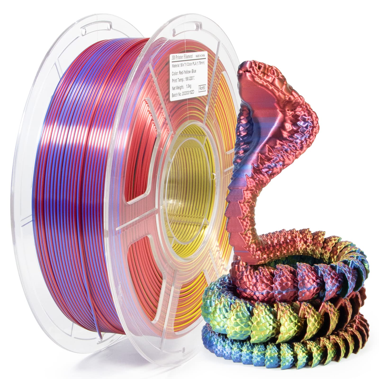 Isanmate Pla Filament 1.75Mm, 3D Printer Filament Silk Red Yellow Blue Color Changing Pla, Silk Pla Tri Colors Filament, 3D Prin