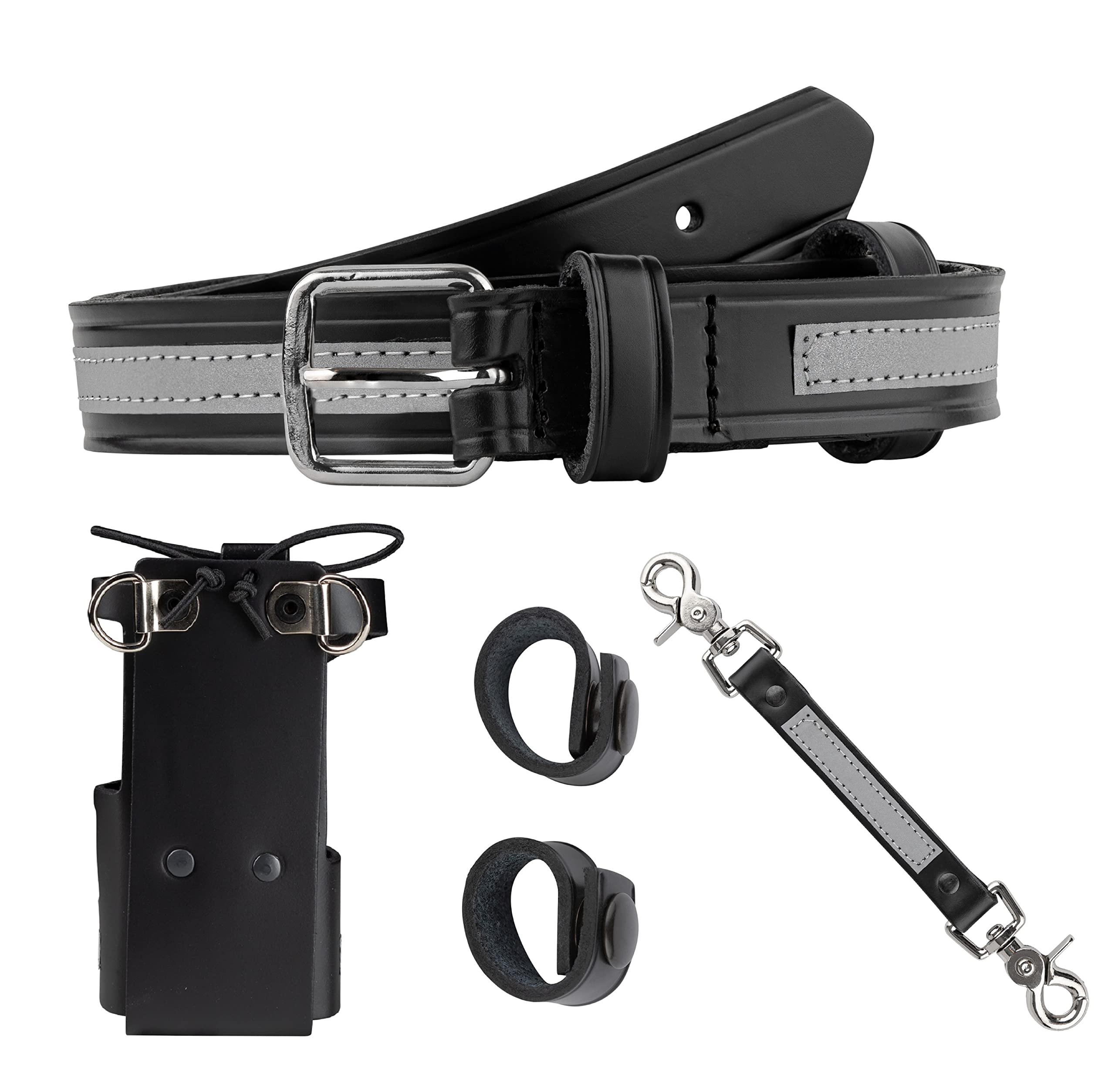 Firefighter Reflective Radio Strap And Holder Leather Bundle Set Includes Radio Holster, Strap, Sway Strap, Cord Keepers Fits Fo