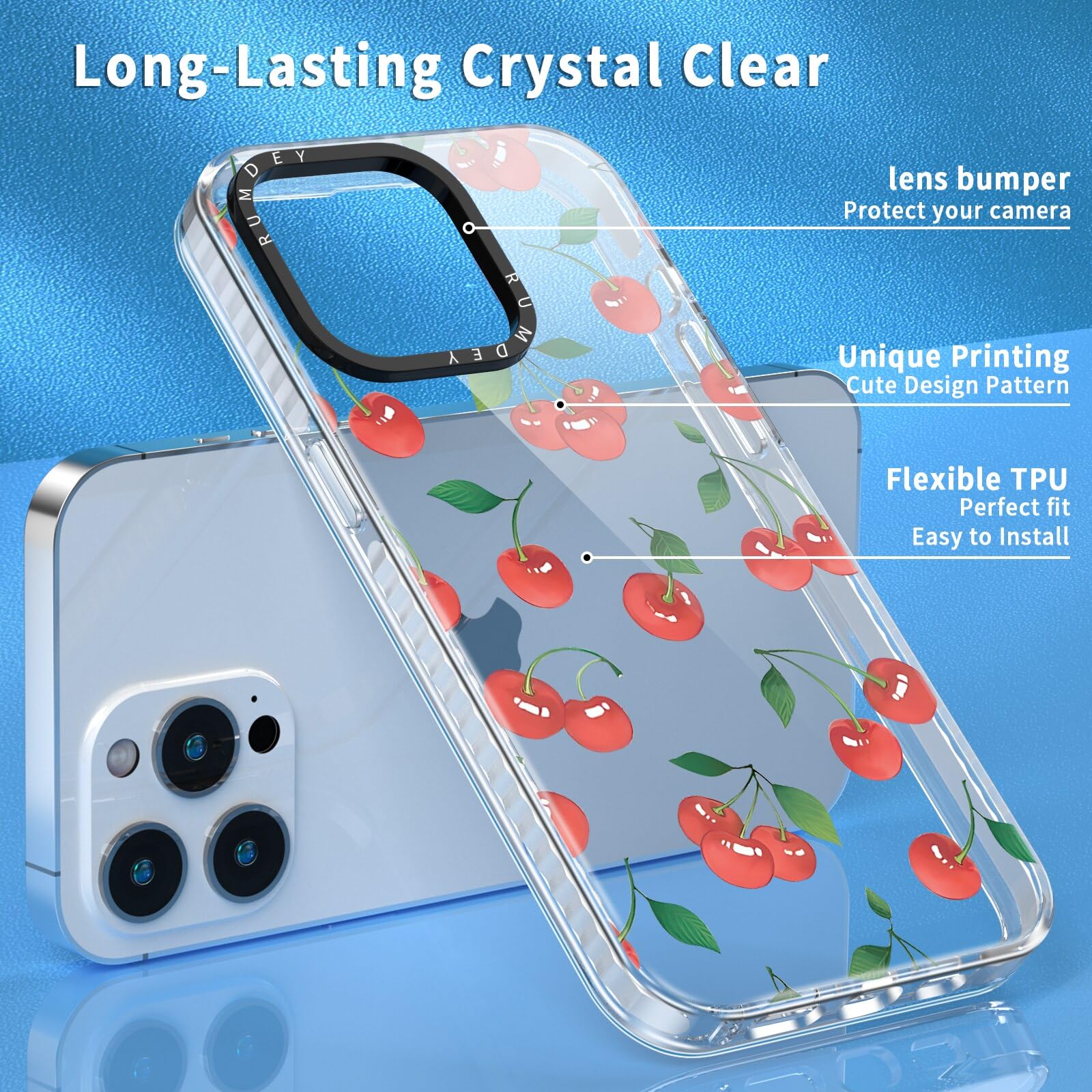 Rumdey 2 Pack Cute Cherry For Iphone 14 Pro Max 6.7'' Phone Case, Transparent Tpu Aesthetic Design Clear Cases Soft Silicone Sli