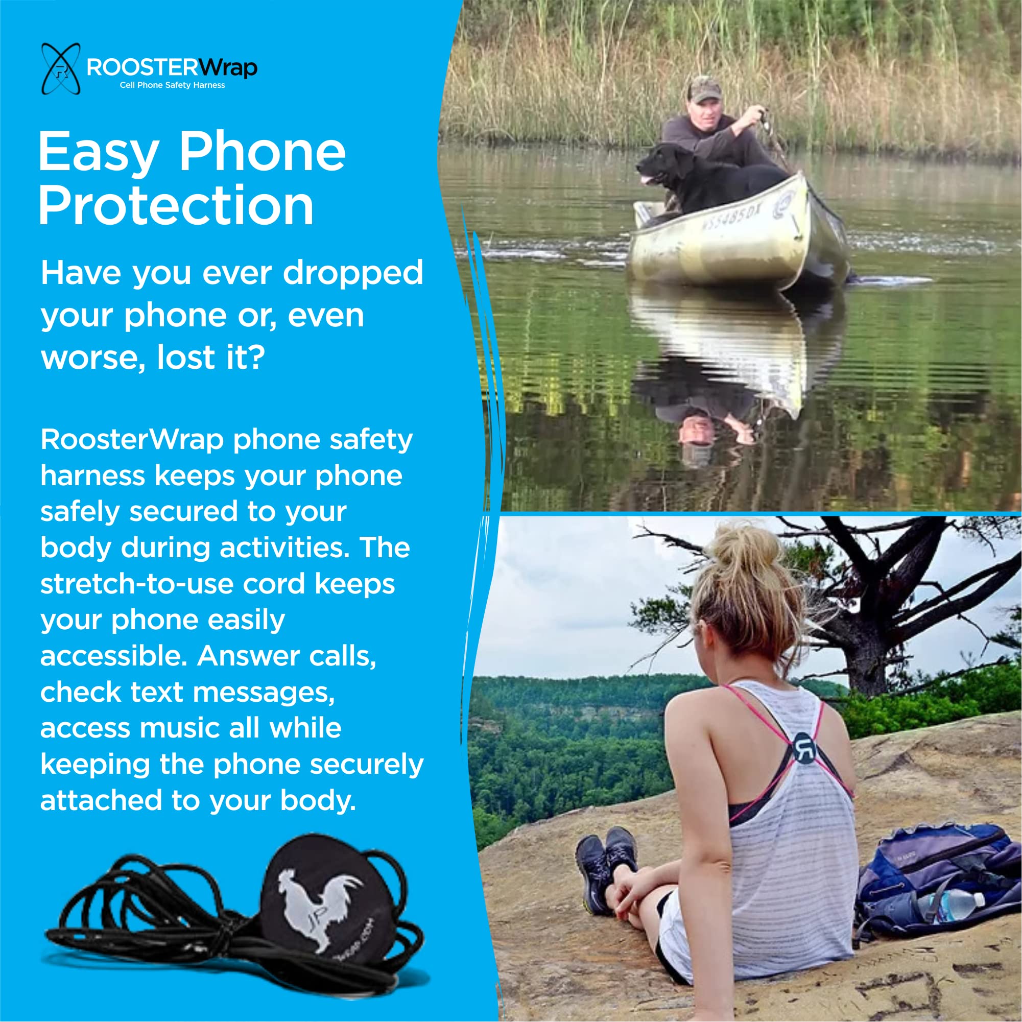 Rooster Wrap Black   Retractable Cell Phone Holder   Mobile Phone Chest Mount   Universal Cell Phone Accessory   Smart Phone Har