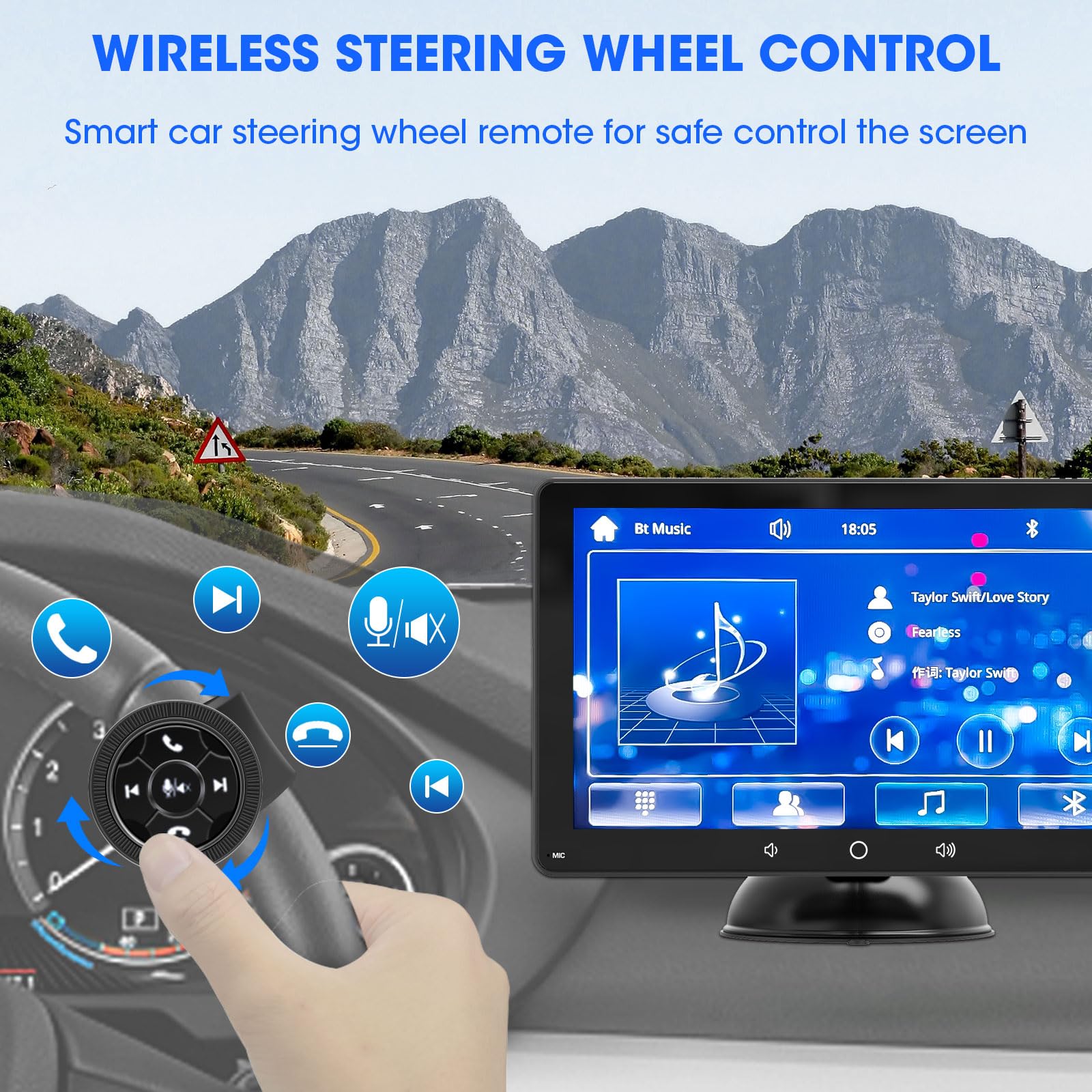 Wireless Apple Carplay Android Auto: Portable 7 Inch Qled Touch Screen Car Stereo   Bluetooth 5.0 Mirror Link Steering Wheel Con