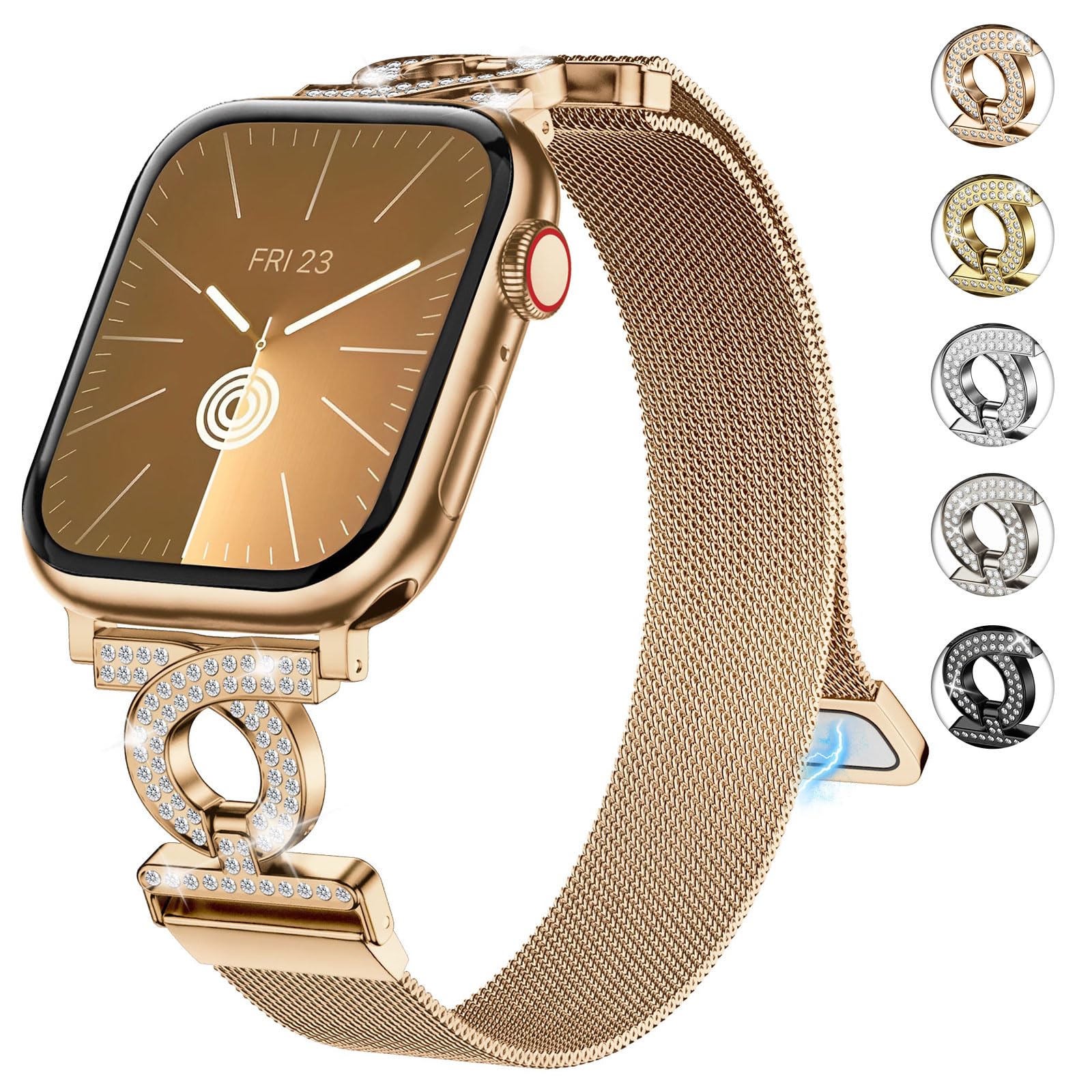 wutwuk Slim Stainless Steel Mesh Band Compatible with Apple Watch Bands 41mm 40mm 38mm 42mm Glitter Magnetic Milanese Loop Brace