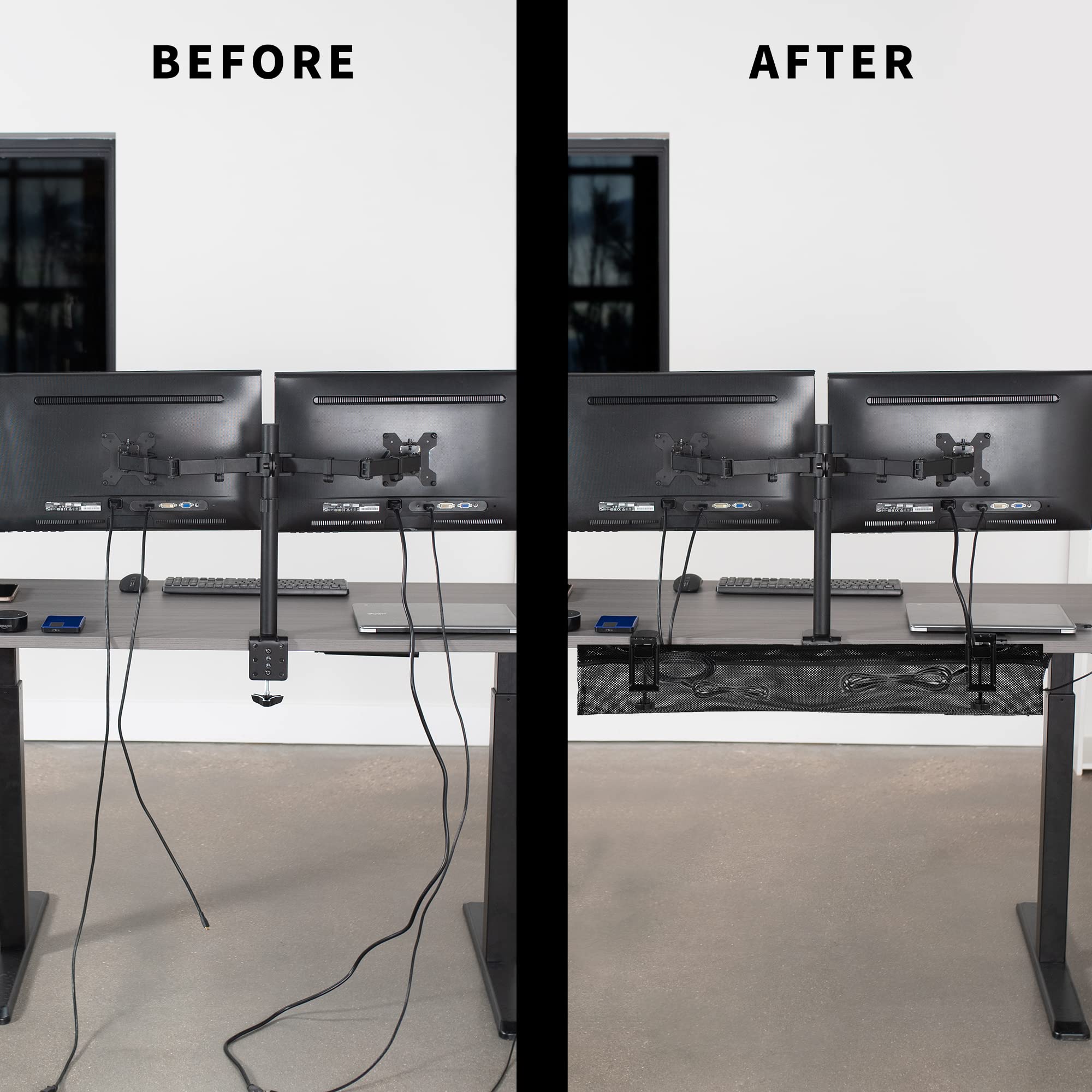 VIVO No Drill Clamp on 36 inch Mesh Net Under Desk Cable Management Wire Organizer, Adjustable Home Office Standing Desk Cord Storage, Black, DESK AC36MH