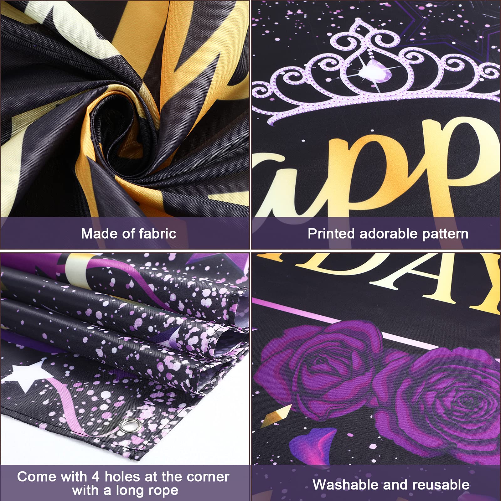 Frienda Purple Birthday Banner Purple Happy Birthday Decorations For Women Backdrop Banner Sign 72.8 X 43.3 Inch Photo Photograp