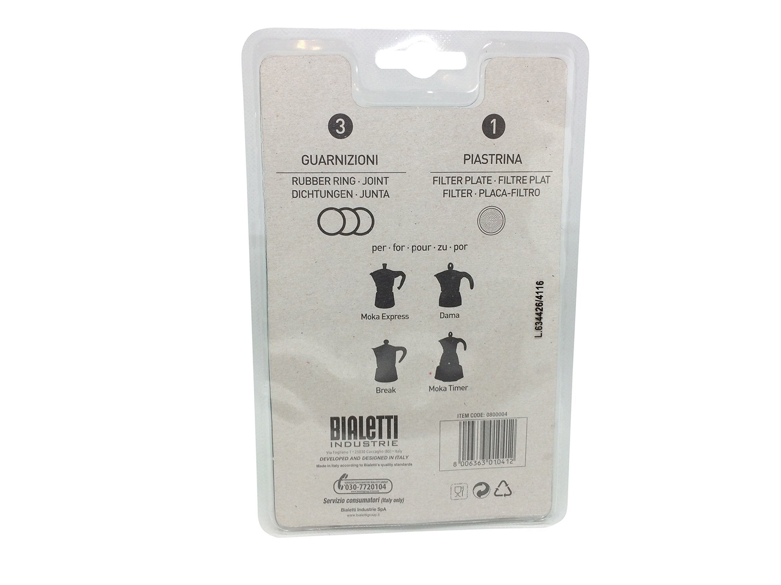 Bialetti Moka Express 6 Cup Replacement Filter And 3 Gaskets , White