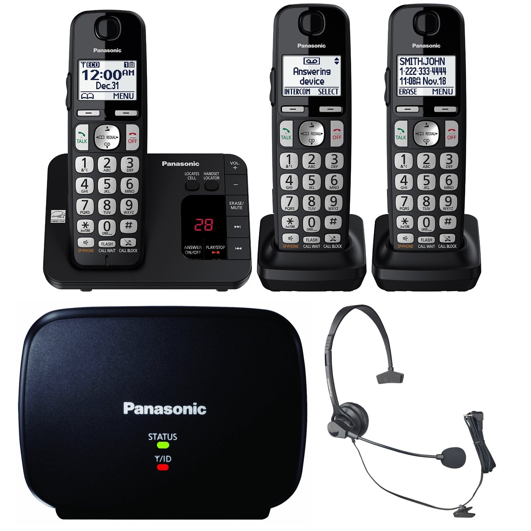 Panasonic Dect 6.0 Expandable Cordless Phone System With Answering Machine And Call Blocking   3 Handsets   Kx Tge433B (Black)