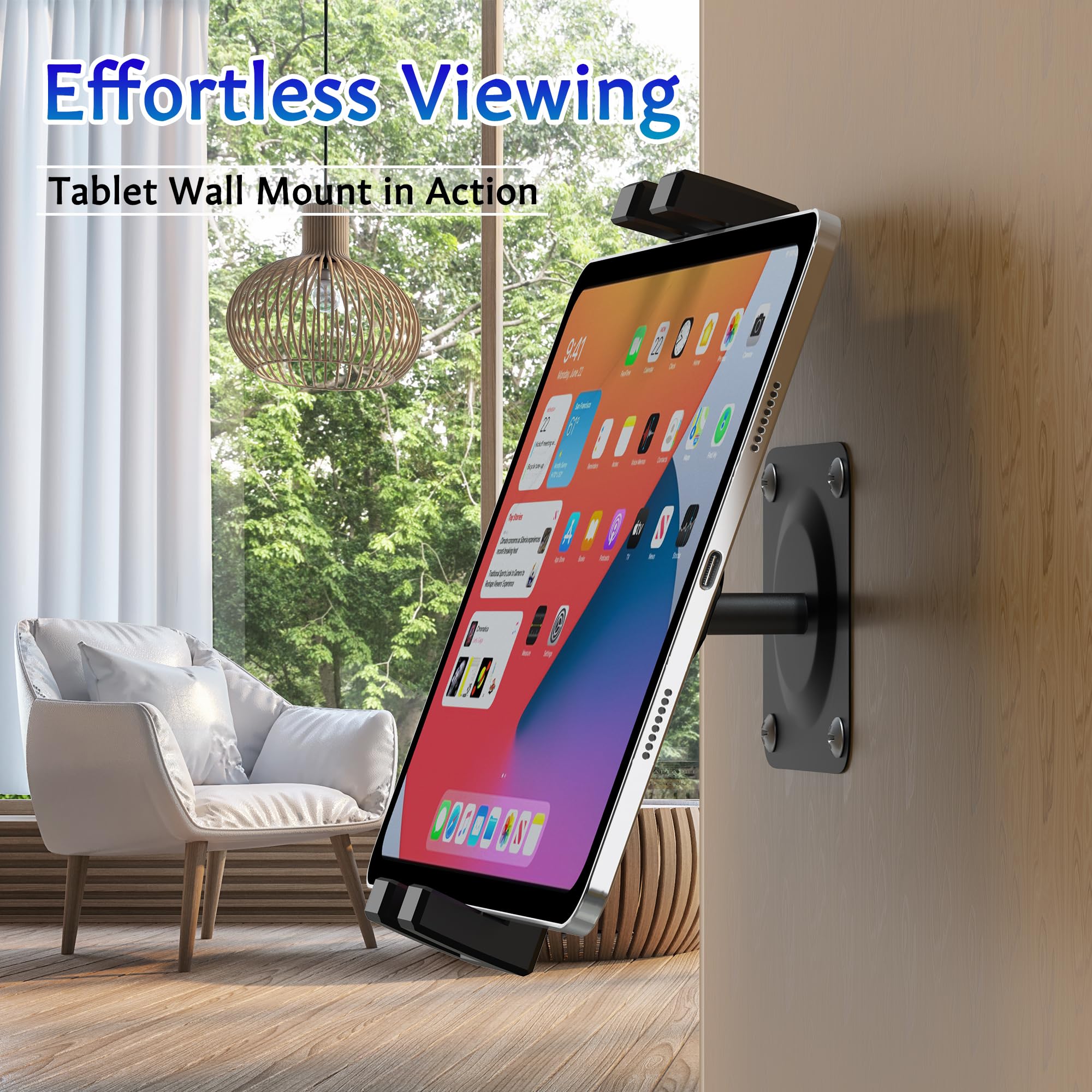 Keuvirya Ipad Wall Mount, Universal 360 Rotating Tablet Wall Mount Holder, Phone Holder Arm Bracket, Compatible With 4.7'' 12.9'