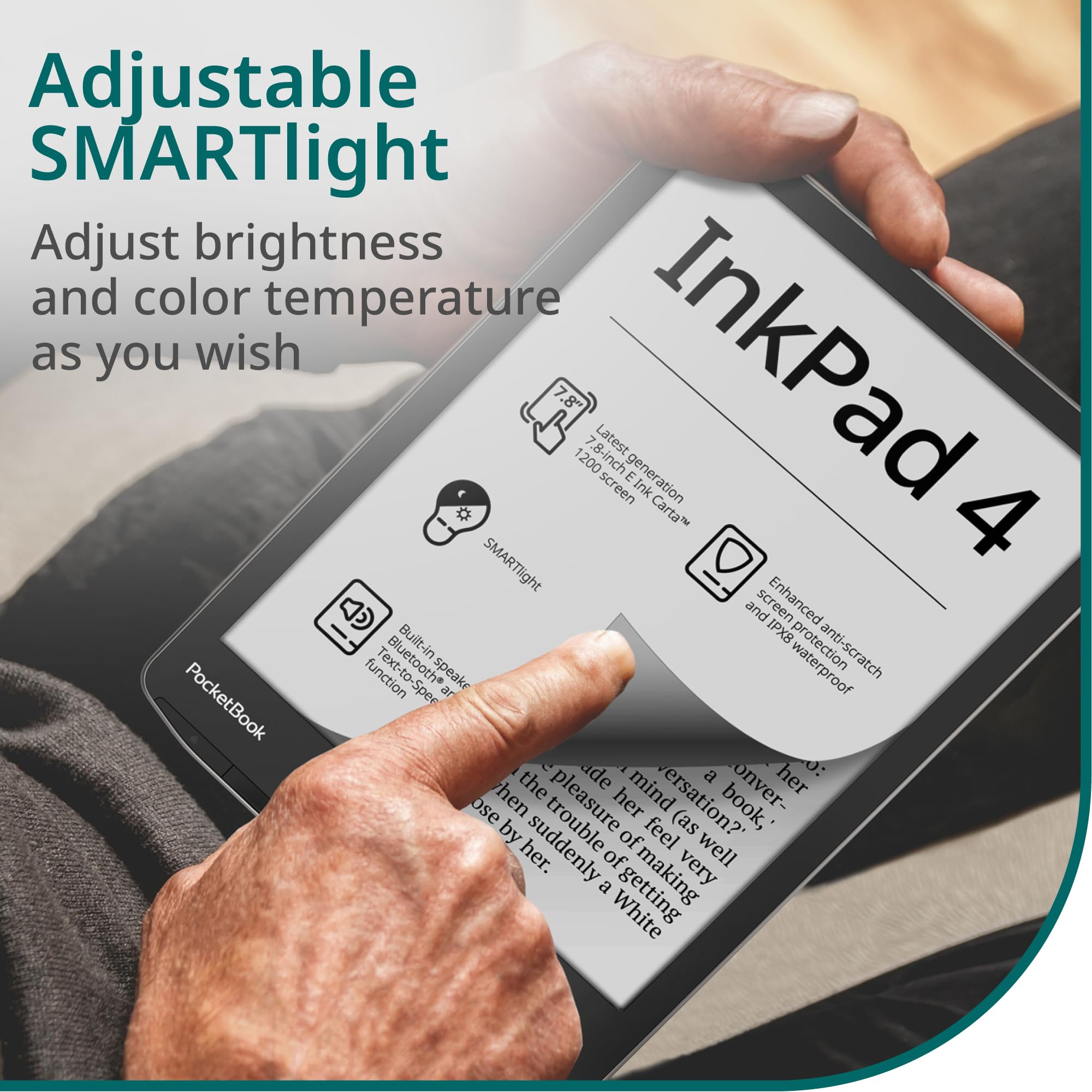 Pocketbook Inkpad 4 | Eye Friendly Audio & E Book Reader | Large 7.8'' E Ink Display | Anti Scratch Protection | Text To Speech