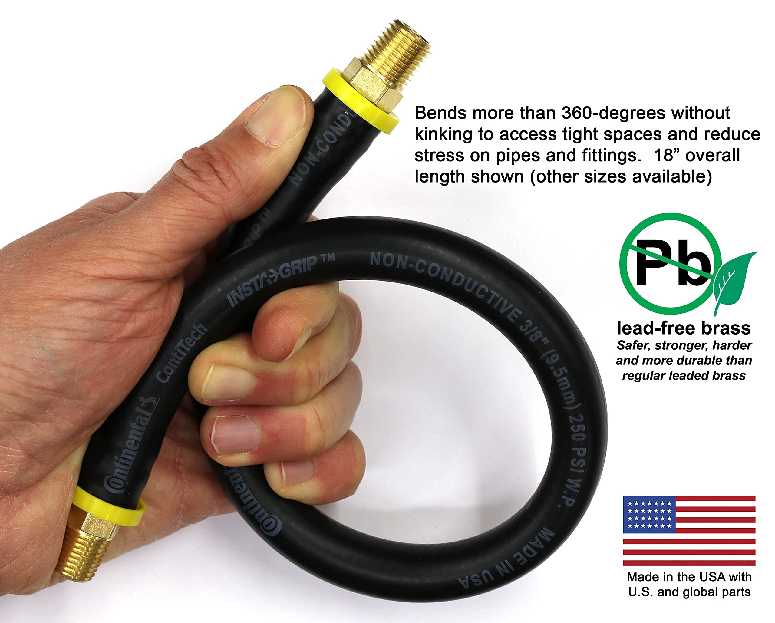 18-Inch Short Air Compressor Hose: 1/4 Male Npt To 1/4 Male Npt Connections (Lead-Free Brass)